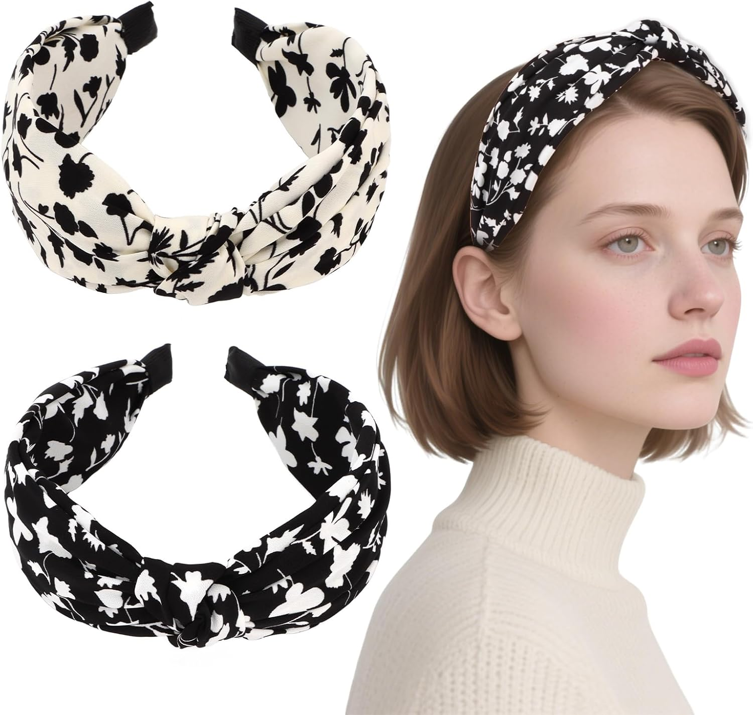 EXIPSAT Women'S Headband Set, Wide Headband & Hair Band, Colourful Hair Accessories with Wrap Look for Women, Pack of 2 image number 1