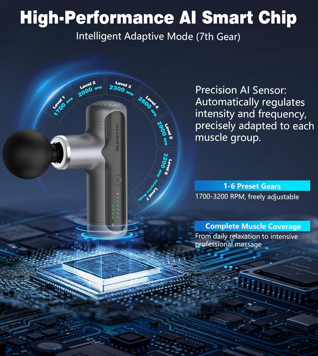 XXZU Mini Massage Gun 4000Mah Massager with 4 Massage Heads 7 Gears, Portable Massager Gun Suitable for Shoulder, Neck, Back, Legs Muscle Tissue to Relax and Relieve, Gray image number 2