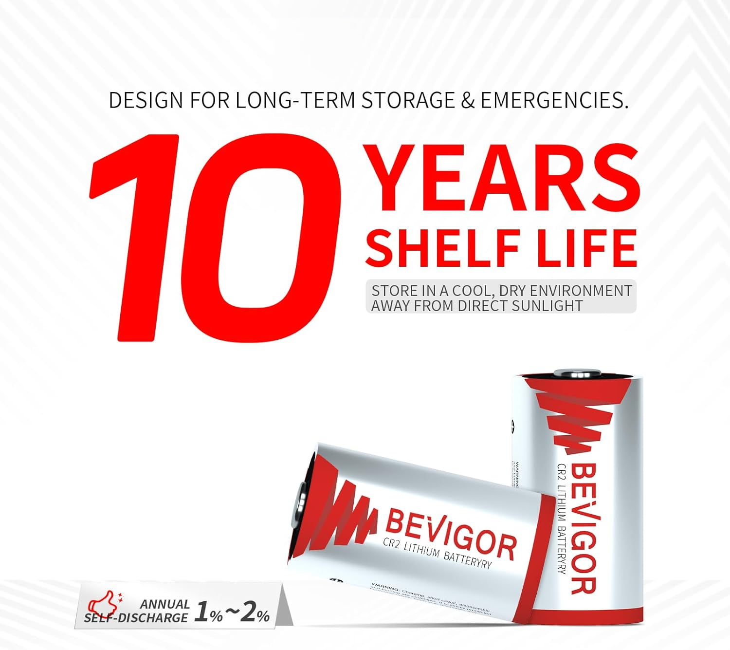 BEVIGOR CR2 Battery, 3V Lithium Battery 900Mah,12Pack Batteries, Longger Lasting High-Performance PTC Protected for Flashlight, Digital Cameras, Toys, Alarm Systems【Non-Rechargeable】 image number 5