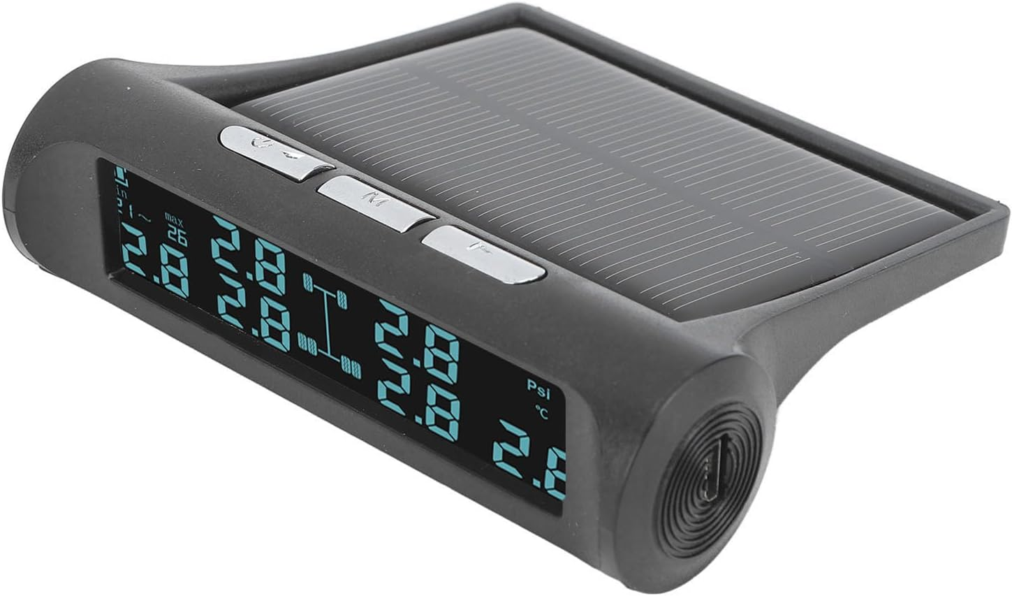 Tire Pressure Monitoring System, USB & Wireless Solar TPMS Tire Pressure Monitor System with 6 External Sensors, Real-Time Display Tire Pressure Temperature, 0-100PSI / 0-7Bar image number 1