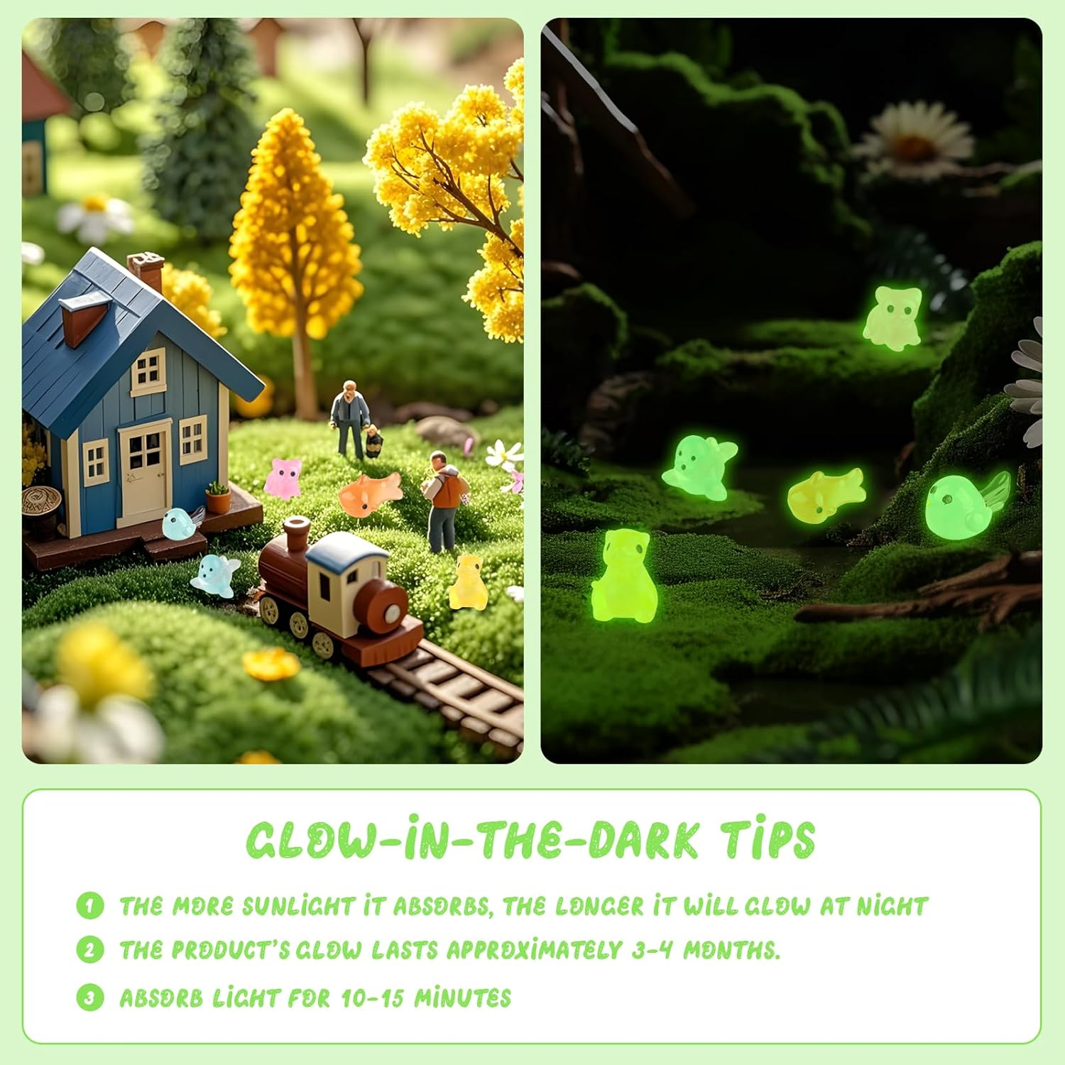 80 PCS Luminous Mini Resin Animals Set, Glow in the Dark Animal Figurines Including Rabbits, Bears, Lions, Whales, Goldfish, Sharks, Penguins, Mice, and Pigs for DIY Crafts, Garden and Aquarium Decor image number 6