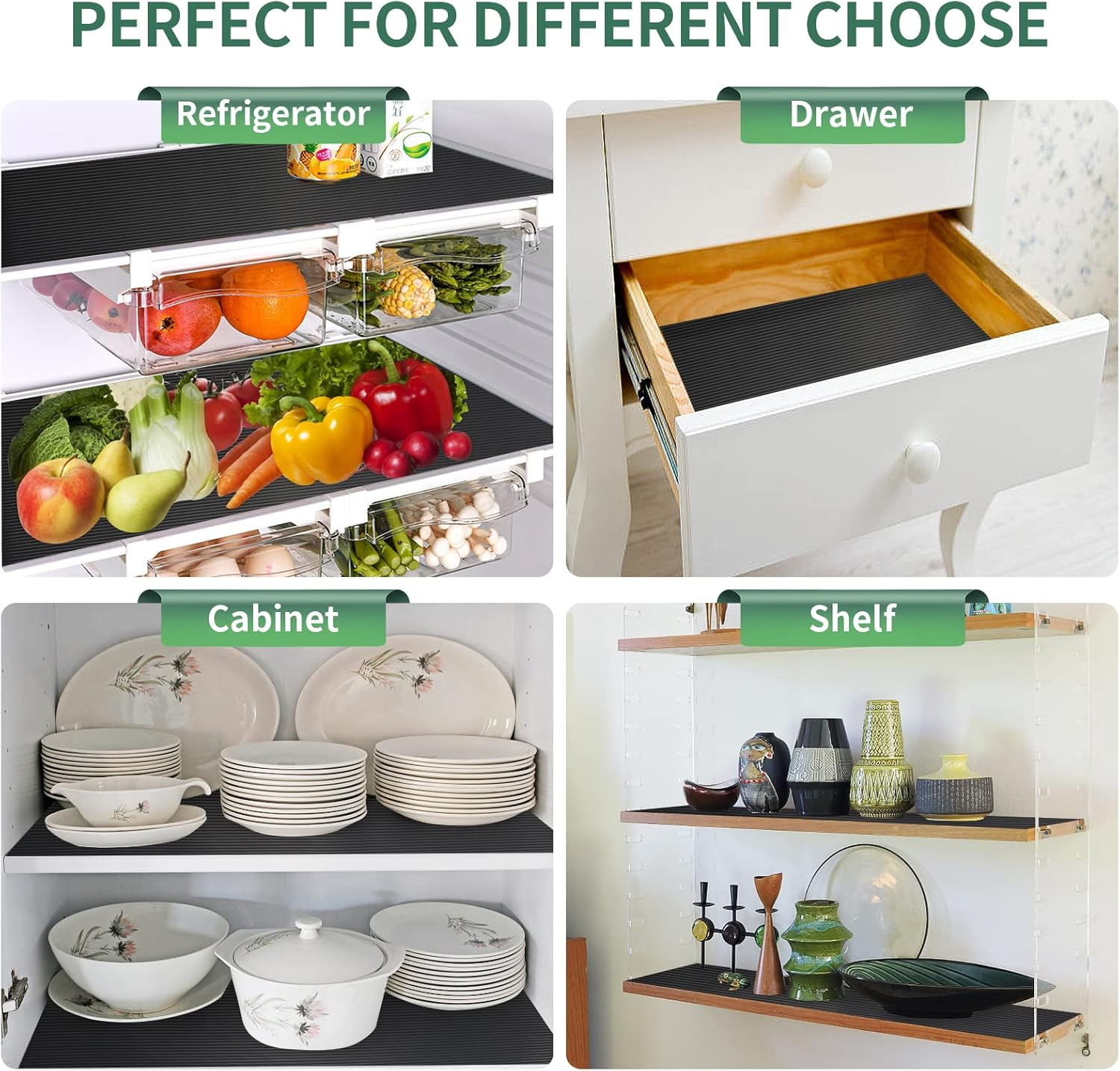 Drawer Liners, Non-Adhesive Cupboard Liner, Waterproof Anti-Slip BPA Free Kitchen Cabinet Refridge Fridge Shelf Liner Mats Sink Protector Strong Durable for Shelves Pantry(Black/12In X 120In)