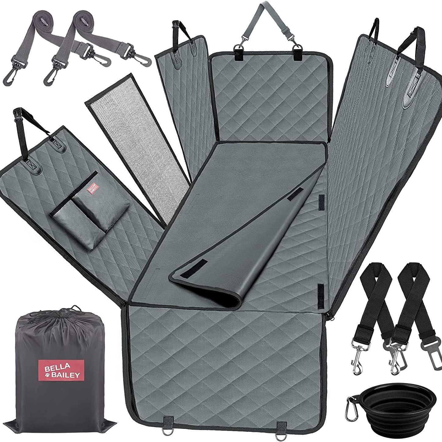 Dog Car Seat Cover for Back Seat, 7-In-1 Waterproof Pet Seat Protector &ndash; Hammock, Bench Cover, Cargo Liner &ndash; Heavy-Duty 600D Oxford Fabric,Scratchproof, Non-Slip,Universal Fit for Cars, Suvs &Trucks image number 3