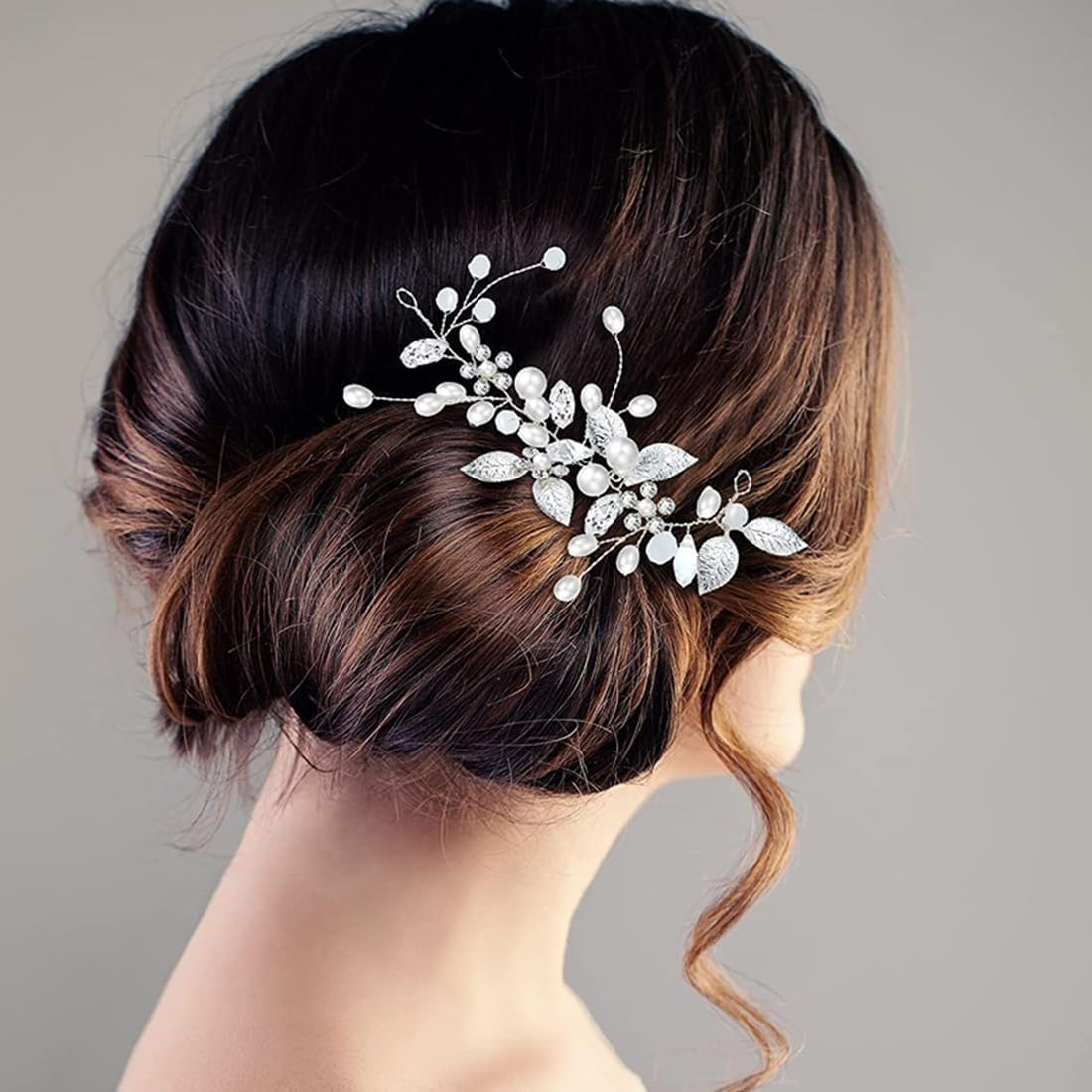 Silver Wedding Crystal Hair Vines Flower Leaf Headpiece, Pearl Headband, Wedding Hair Accessories for Bride, Hair Accessories for Women and Girls