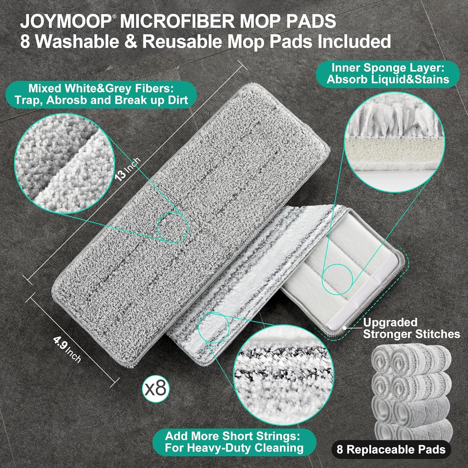 JOYMOOP Mop and Bucket with Wringer Set, Hands Free Flat Floor Mop and Bucket, with 8 Washable Microfiber Pads, Wet and Dry Use, Floor Cleaning System image number 2