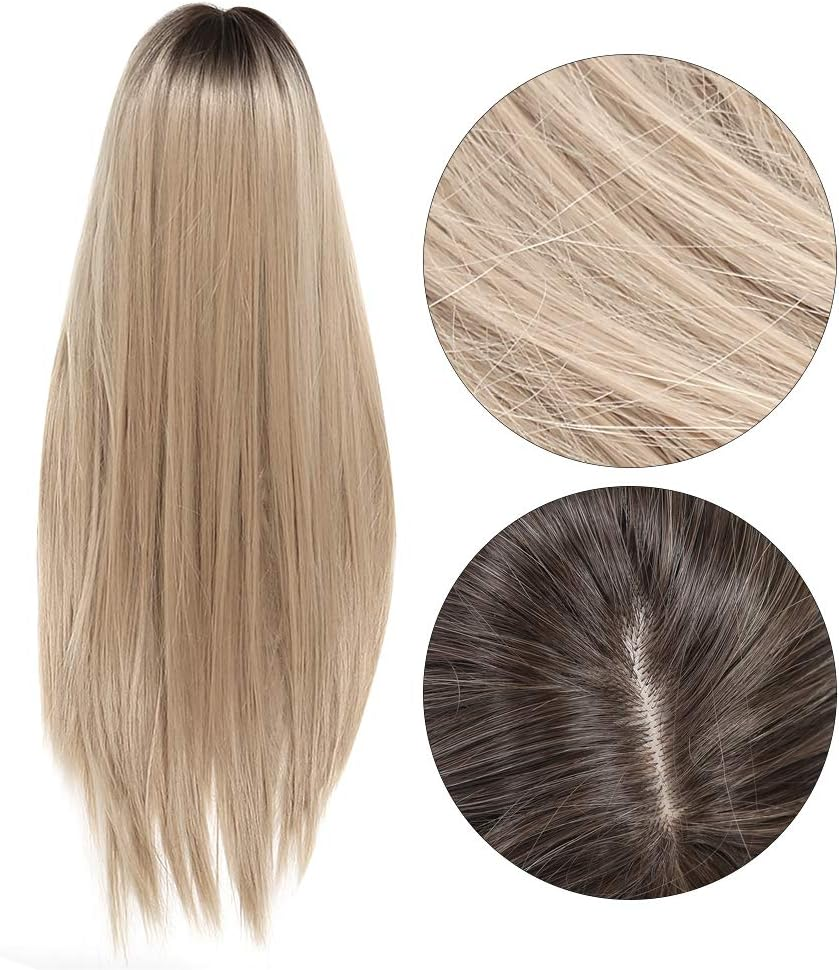 Synthetic Hair, Blonde Layered Synthetic Hair Wigs, Front Lace Wig, Long Straight Blonde Hair, Synthetic, Heat Resistant Fibre Hair for Women, 70 Cm, Lc288