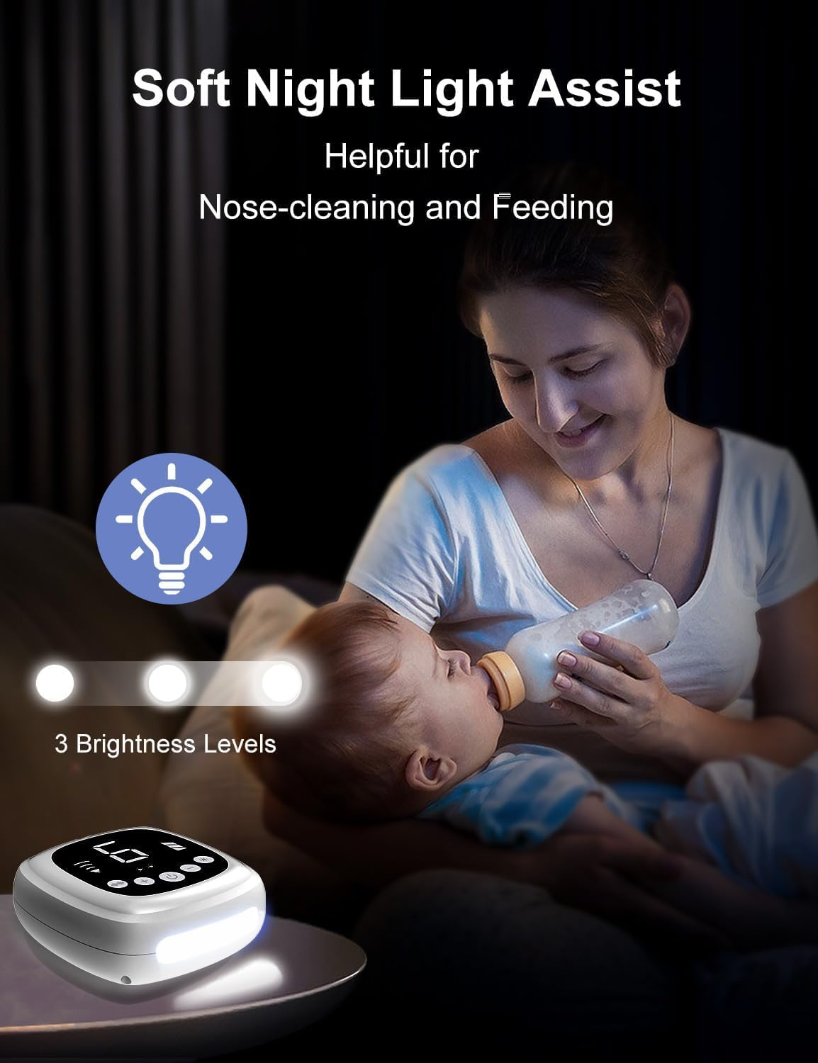 Koeay Nasal Aspirator for Baby, 9 Levels Suction Hospital Grade Baby Nose Sucker, 5 Food-Grade Silicone Tips Electric Nose Aspirator with Night Light and Nursery Rhyme Soothing Function for Toddlers image number 5
