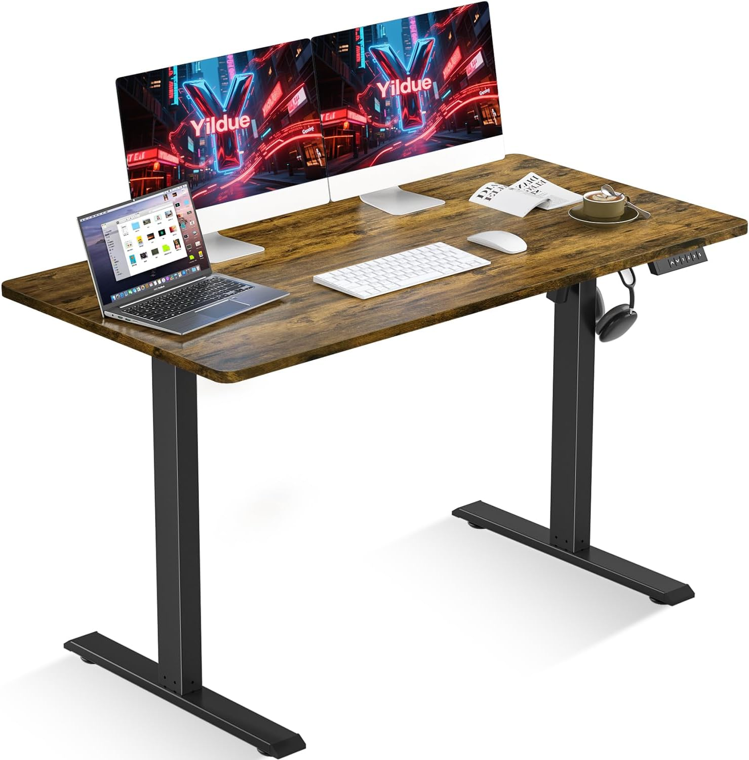 Yildue Electric Standing Desk 120/140Cm,Height Adjustable Standing Compute Desk with Splice Board,3 Memory Height Settings Ergonomic Home Office Desk(Rustic Brown) (140X60CM) image number 5