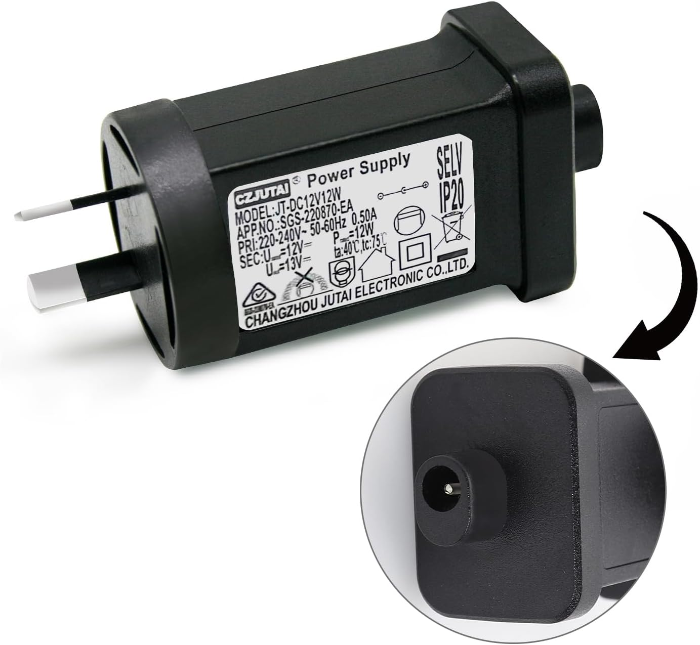 Premieradapter Power Supply Adapter for CZJUTAI JT-DC12V12W /9W /7.2W /6W /4.5W /3.6W, 12V 1A, 12W, AU 2PIN, Compatible with Low Voltage LED Devices image number 2