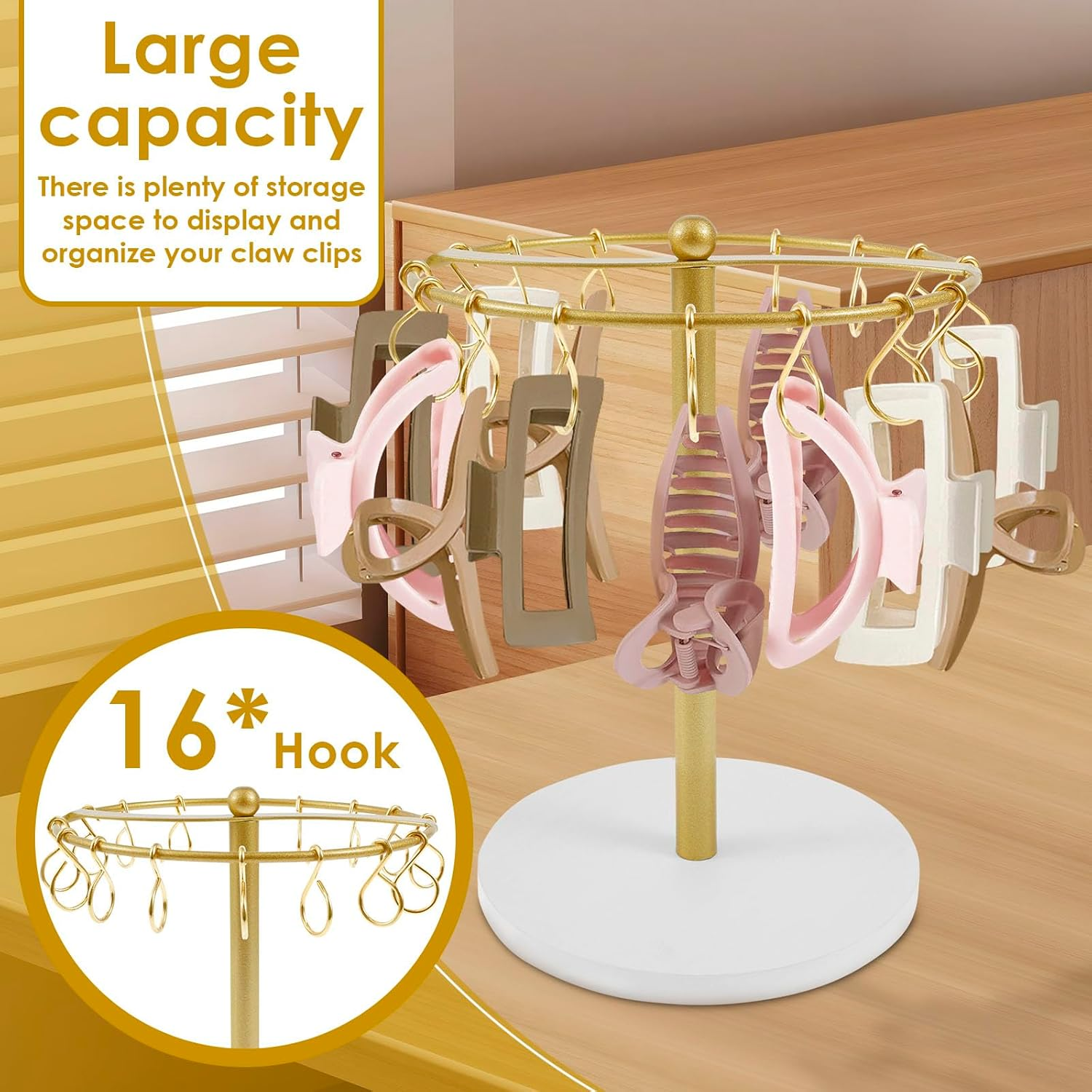 UKQRRTC Claw Clip Organizer, Metal Hair Clip Holder Stand, Space Saving Hair Accessories Display Stand for Women Girls image number 6