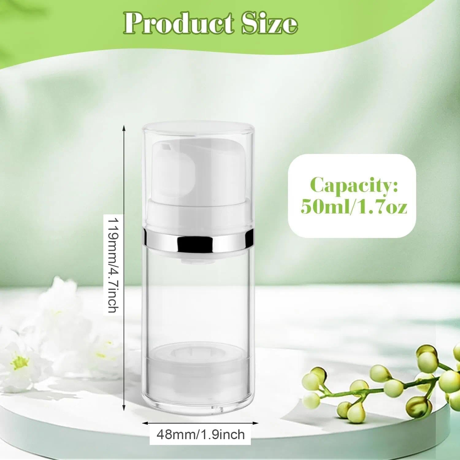 Refillable Airless Pump Dispenser Bottles for Lotion, Shampoo & Toiletries, 4 Pcs 50Ml/1.7Oz Travel Cosmetic Containers, Leak-Proof & Bpa-Free - Orevan