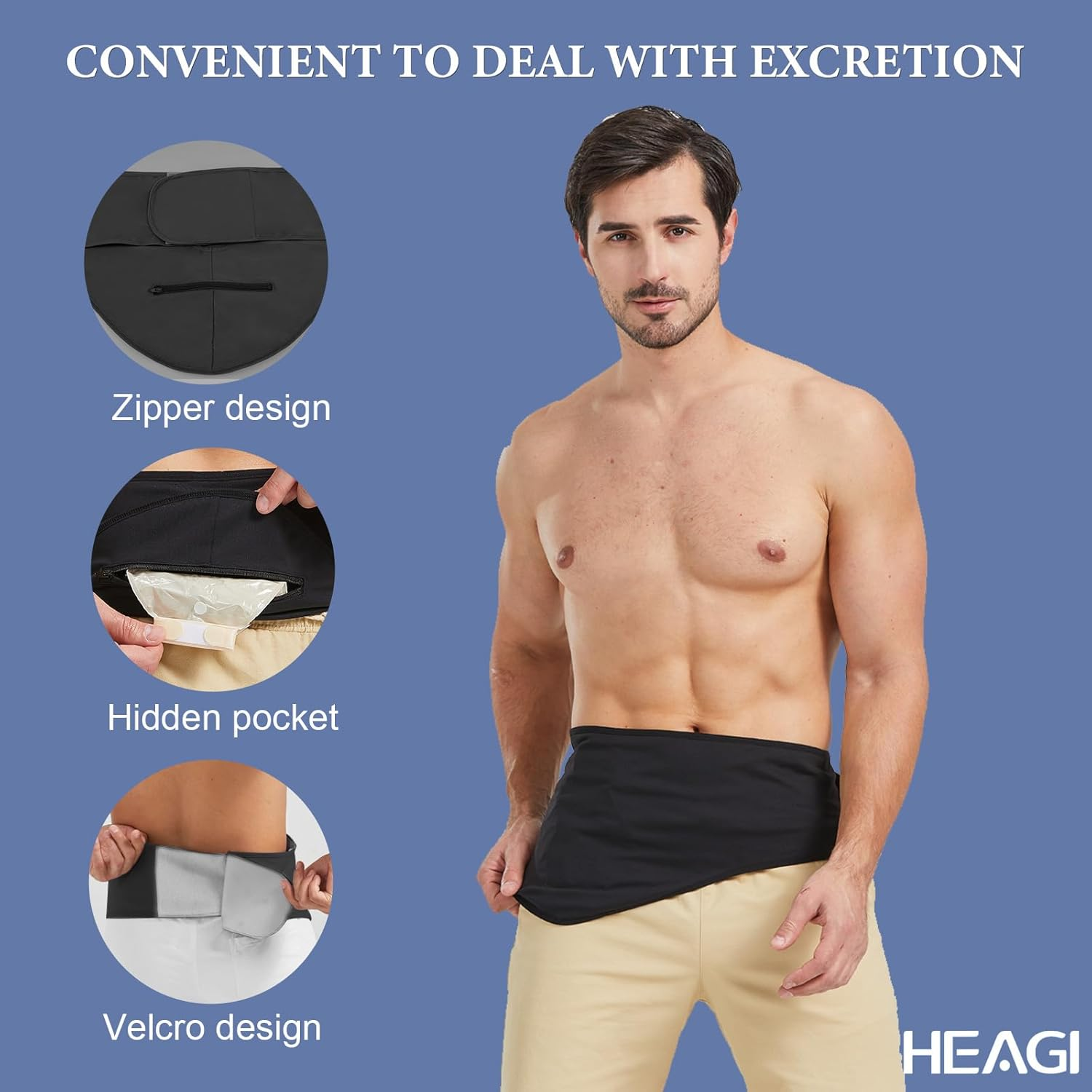 Ostomy Belt Black,Ostomy Support Belt,Colostomy Bag Covers for Women and Men, Ostomy Supplies, Stealth Belt for Ostomy Bag Inner Pocket to Hold Ostomy Pouch,Ostomy Pouch Covers for Sport & Swiming (M) image number 2