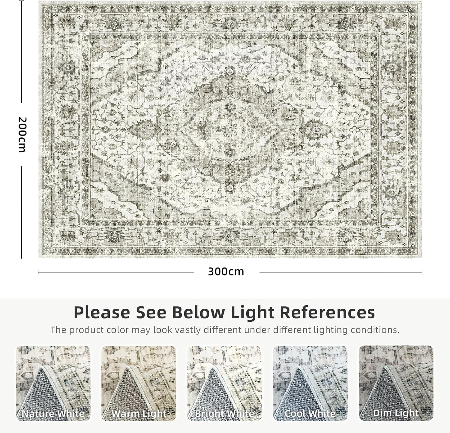 Area Rugs for Living Room Boho Large Area Rug Vintage Machine Washable Rugs Carpet Non-Slip Distressed Carpet Area Rugs Print Floor Rug Mat for Livingroom,Bedroom, Office (Creamgreen, 200X300CM) image number 2