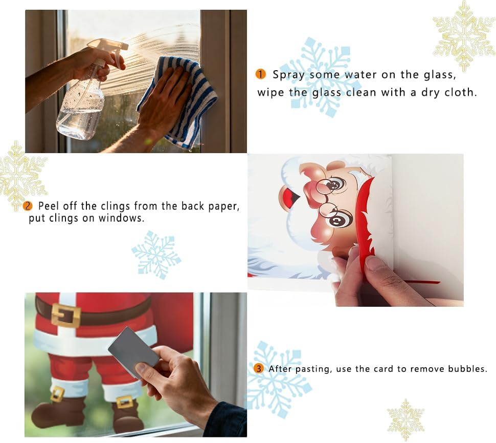 Christmas Decorations Window Clings Large Santa Claus Xmas Tree Snowflake Double Side Decals Ornament Display Window Wall Door Decor Reusable DIY Static Stickers