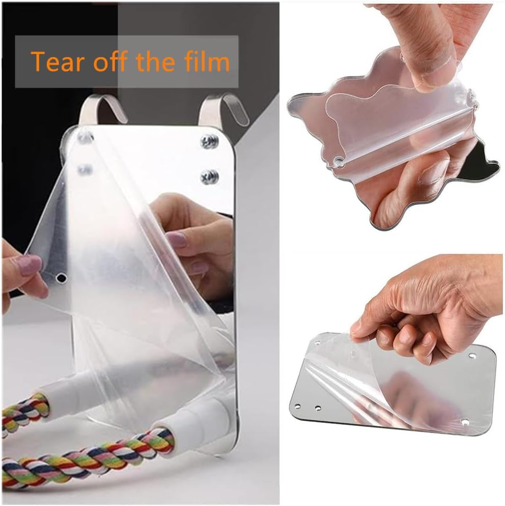 Budgie Mirror Bird Mirror，Granmagazz Bird Stand Perch with Mirror, Bird Cotton Rope Stand Swing Parrot Cage Toys for Parrot Budgies Parakeet Cockatiel Conure Finch Lovebird Macaw Cage Hanging