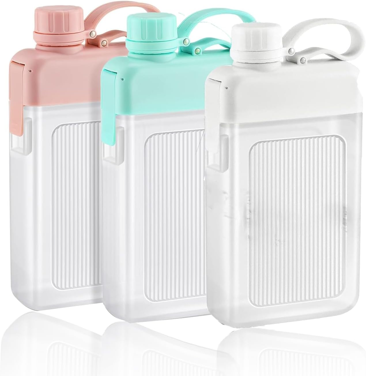Hysagtek 3-Pack 15Oz Leak-Proof Flat Square Water Bottles - Stylish & Portable for Sports, Fitness, Camping, Hiking, Cycling (White, Pink, Green) image number 4