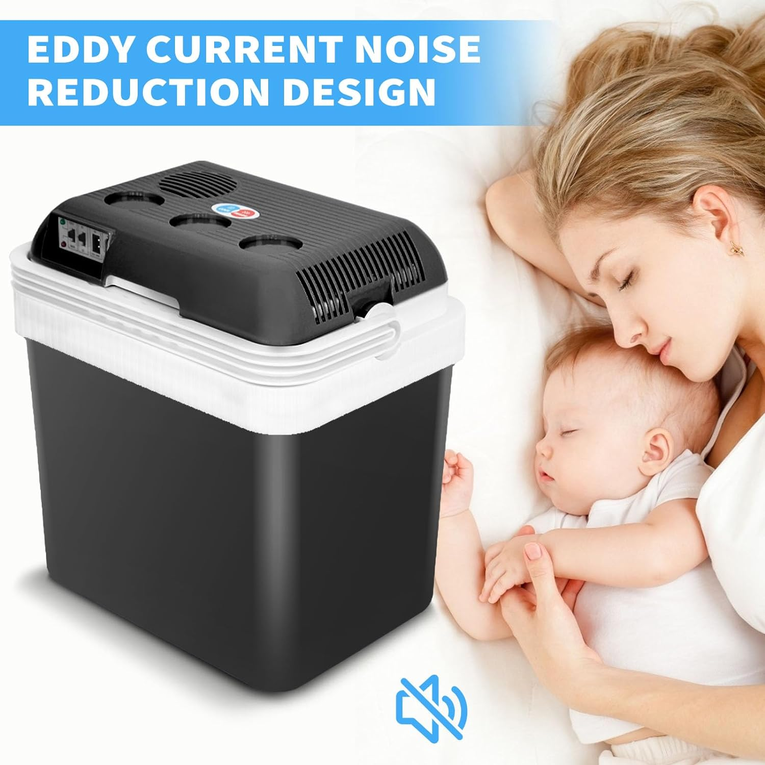 Advwin Electric Cooler & Warmer with Handle | 24 L Portable Thermoelectric Fridge for Vehicles & Trucks| 220V AC Home Power Cord & 12V Car Adapter for Camping, Travel & Picnics - Black