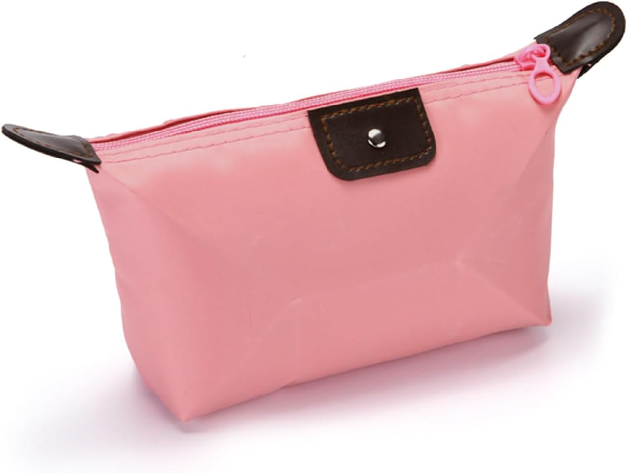 WALWAL Waterproof Makeup Bag for Travel & Daily Use, Foldable Dumpling Shaped Zipper Cosmetic Organizer for Women(Pink) image number 3