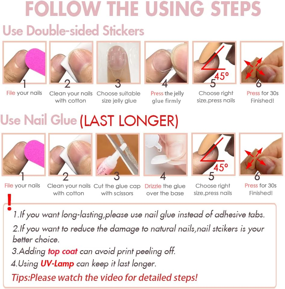 KXAMELIE Blue Short Press on Nails, Acrylic Art Nail Tips, Pack of 24 French Nails, Full Coverage Press on False Nails for Women and Girls