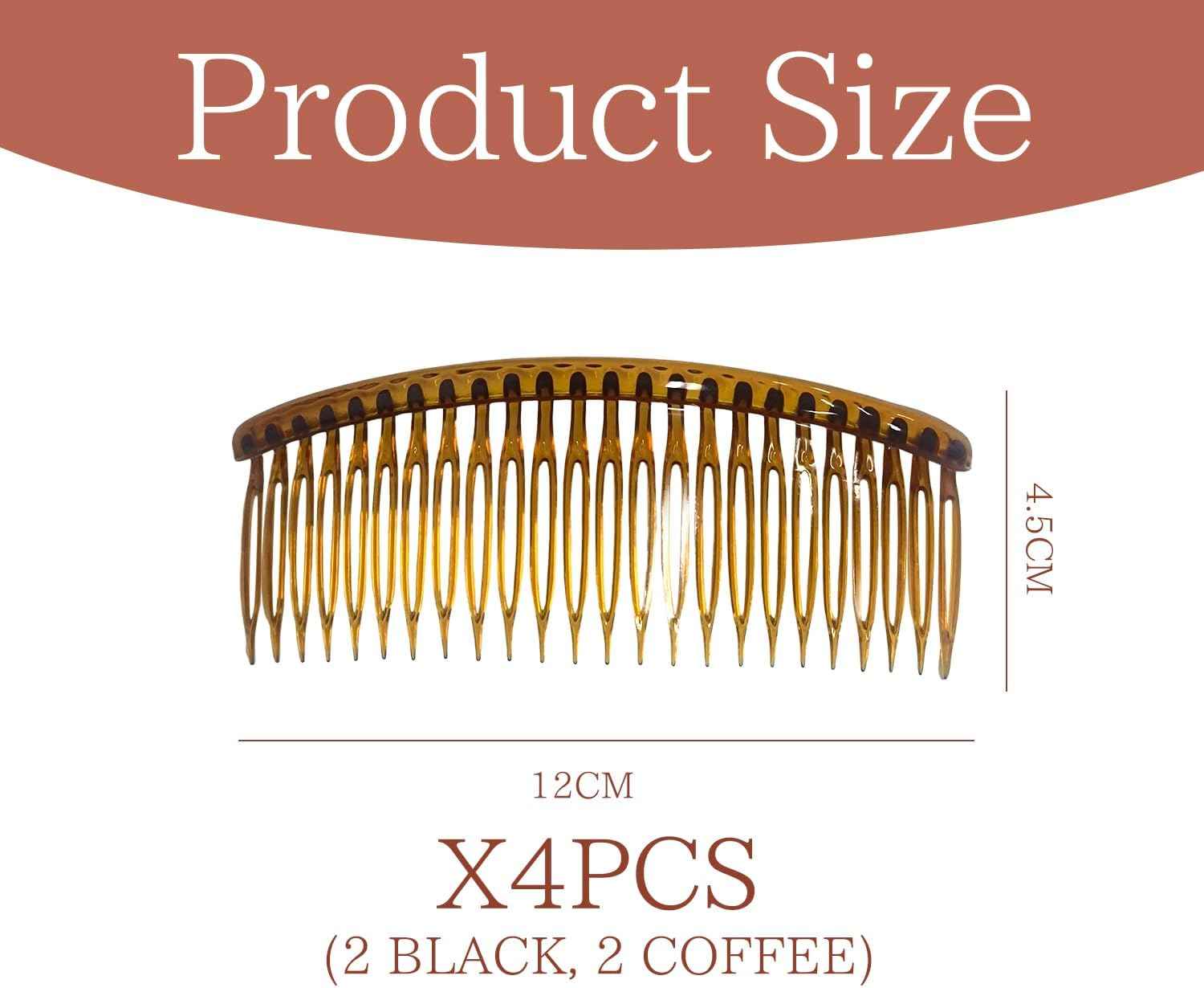 4 Pieces Plastic Insert Comb, Fixed Hairpin for Hairstyle, Hair Chop Finishing Tool, French Ladies Side Hair Comb (Black, Brown) image number 2