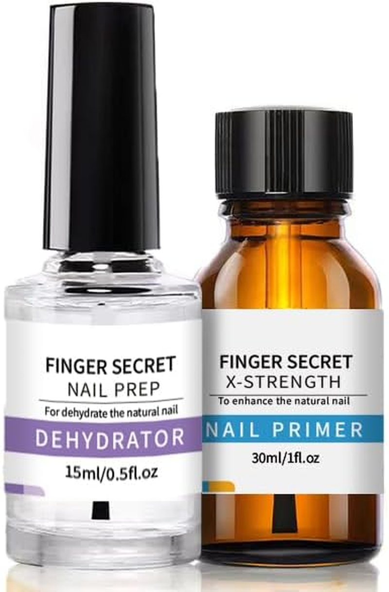 Nail Primer and Dehydrator-Professional Nail Prep Dehydrator and X-Strength Primer Set, Non-Acid Air Dry Nail Prep Kit, No Burn Fast Air Dry, for Natural Nail & UV Gels.