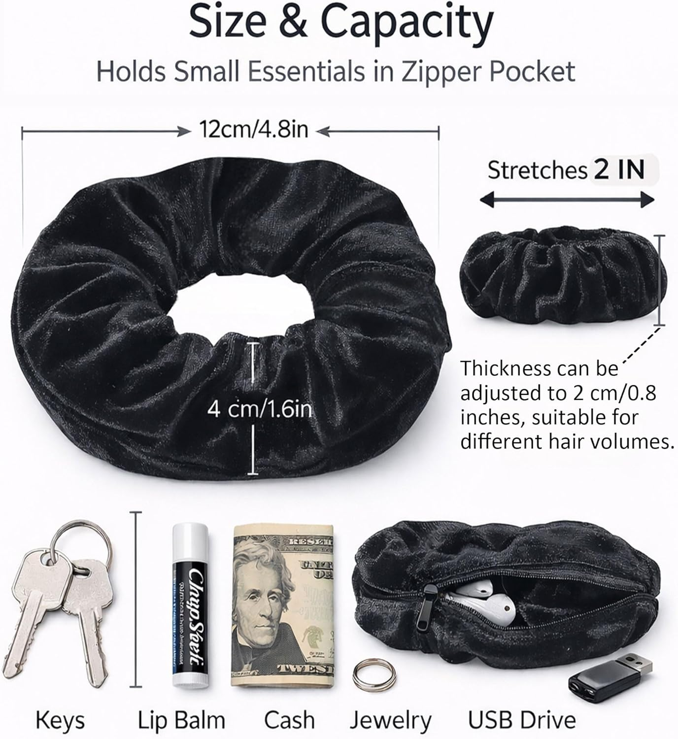 SUNEBOIZ Velvet Pocket Scrunchie Hair Tie - Secret Hidden Pouch for Airpods, Keys, Money, Travel & Gym Hair Accessory image number 2