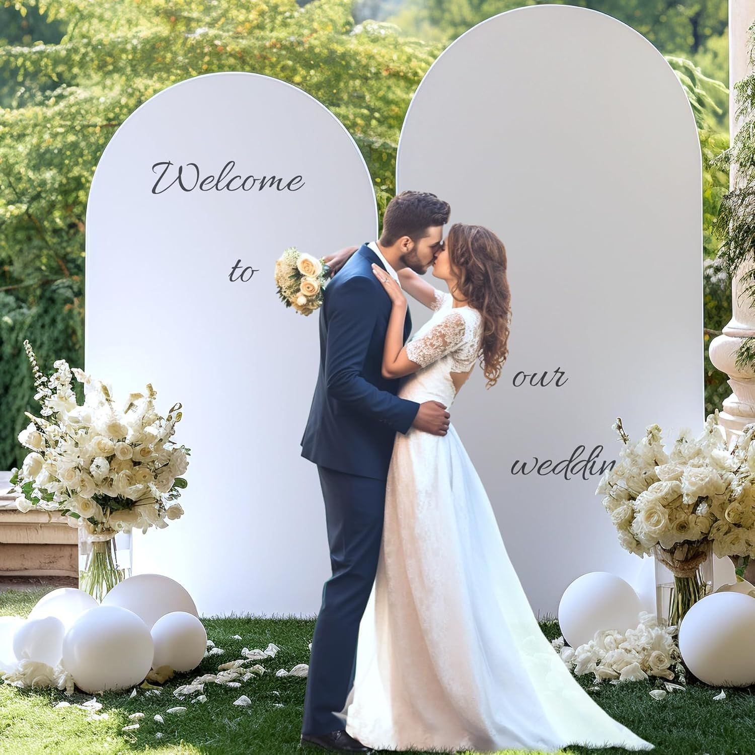 6.6FT Wedding Arch Cover，White Arch Backdrop Cover Stretchy Spandex Backdrop Stand Covers for Birthday Party Ceremony Banquet Decor(79.2" L X 39.6" W) image number 5