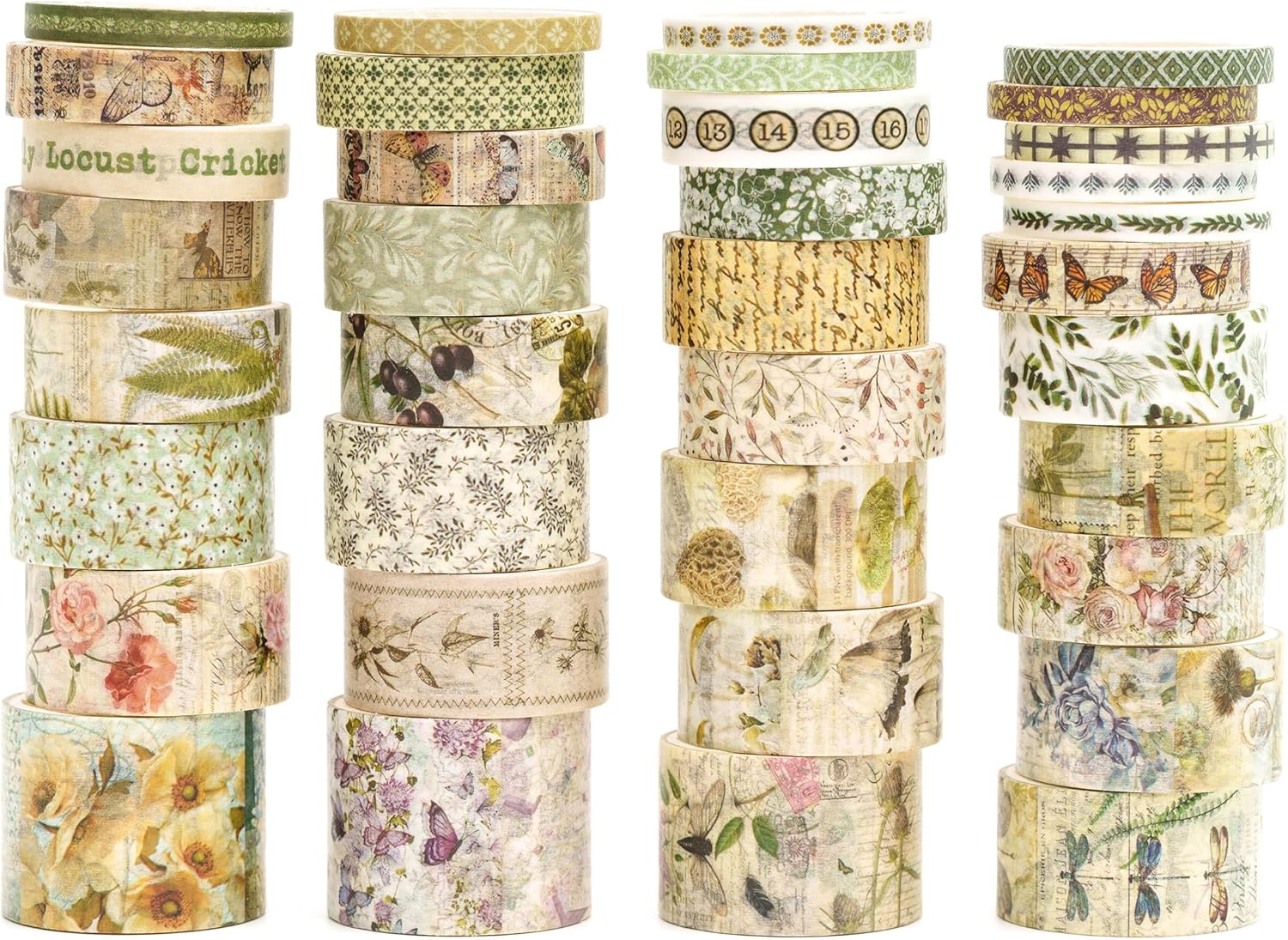 Songdao 36 Rolls Vintage Washi Tape Pack Retro Arts Adhesive Tapes Wide Chronicle Decorative Masking Tape Sets for Craft, Kids, Scrapbook, DIY, Gift Wrapping (Forest Praise) image number 5