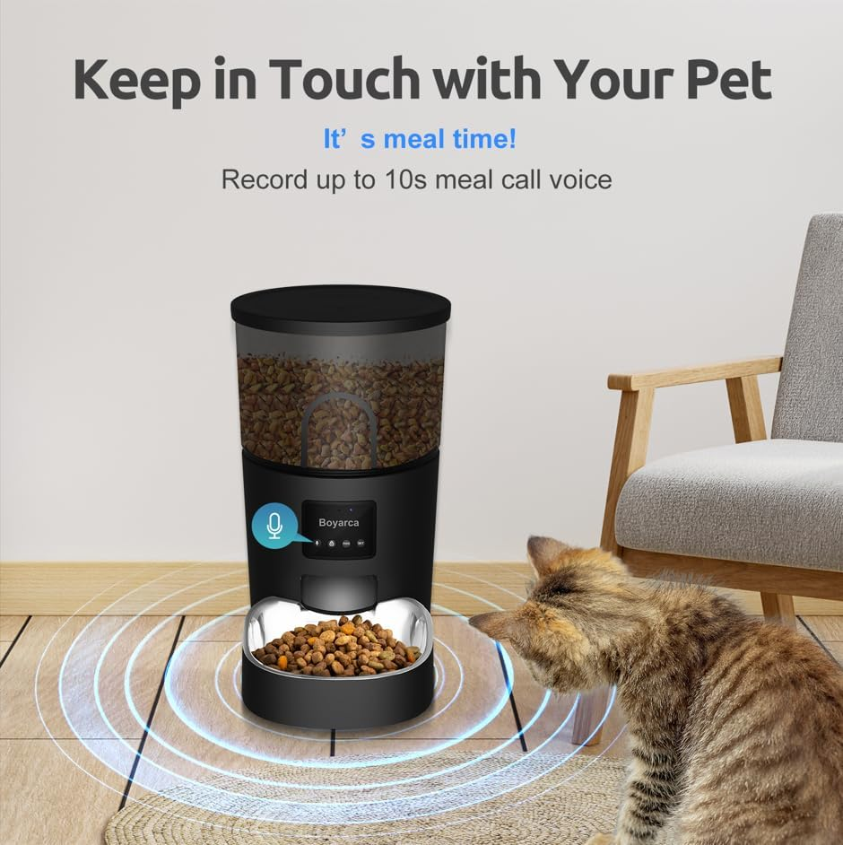 Boyarca Wifi Automatic Pet Feeder 3L &ndash; Smart Cat & Dog Food Dispenser with Tuya/Smart Life App, Timer Control, Portion Scheduling, Voice Recorder &ndash; Auto Feeder for Cats & Small Pets (Black) image number 5