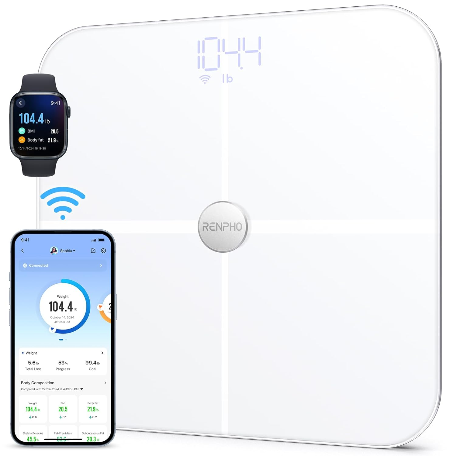 RENPHO Wifi Smart Scales with Body Fat Scale, Bluetooth Personal Scale, Measure Body Fat, Muscle Mass, BMI, Water Content and 13 Body Values, App Sync via Bluetooth or Wifi image number 4