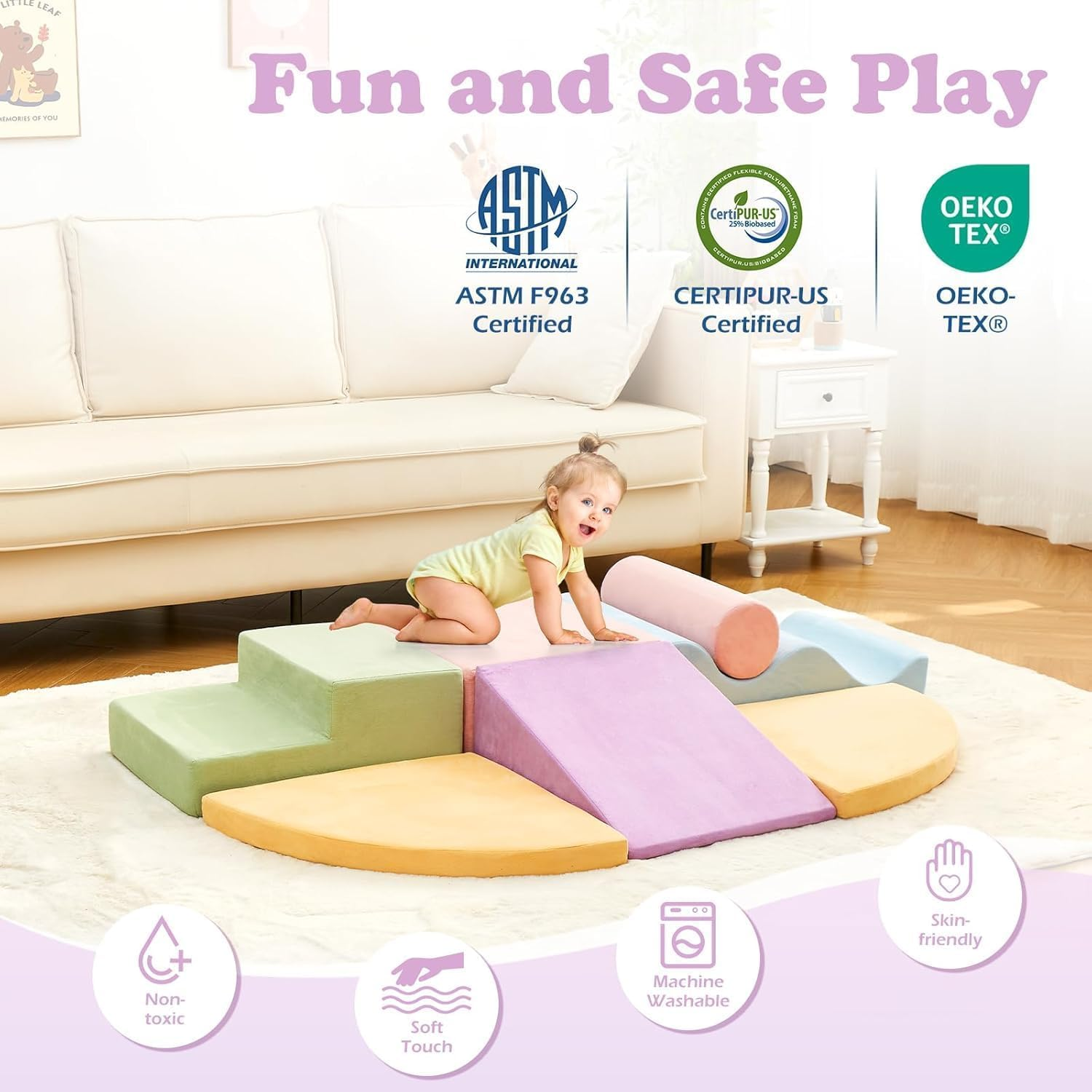 Climbing Toys for Toddlers, Toddler Climbing Toys Indoor, 7-Piece Soft Foam Climbing Blocks Set, Toddler Playtime Corner Climber Indoor Foam Play Gym for Crawling and Sliding image number 2