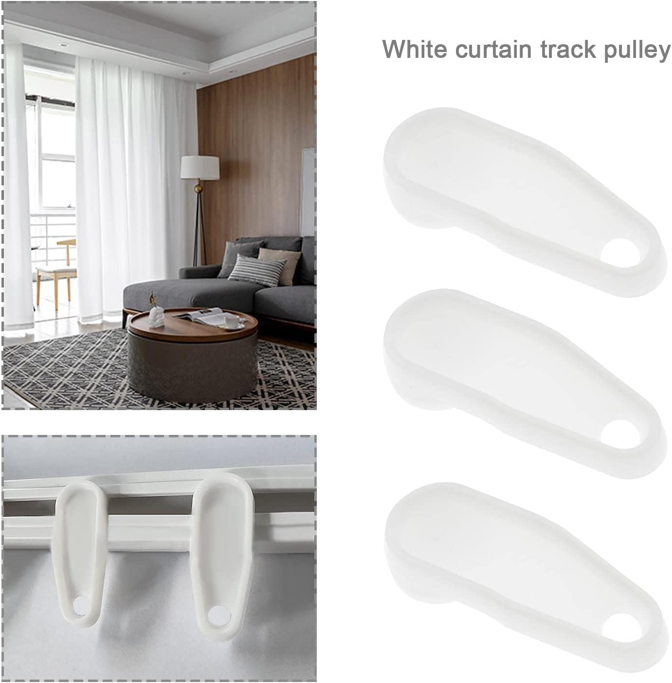 100PCS Curtain Glider Hooks White Plastic Curtain Rail Track Hooks Slider Snap-In Traversing Slides for Window Door and Shower Curtain Accessories image number 6