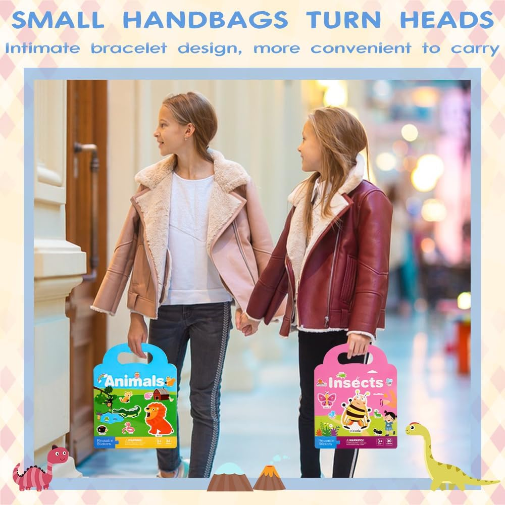 4 Pack Reusable Puffy Sticker Books for Kids, Yakiter Reusable Sticker Book for Kids 2-4, over 126+ Puffy Stickers, Includes Animals, Dinosaurs, Insects, Ocean Animals Themes image number 5