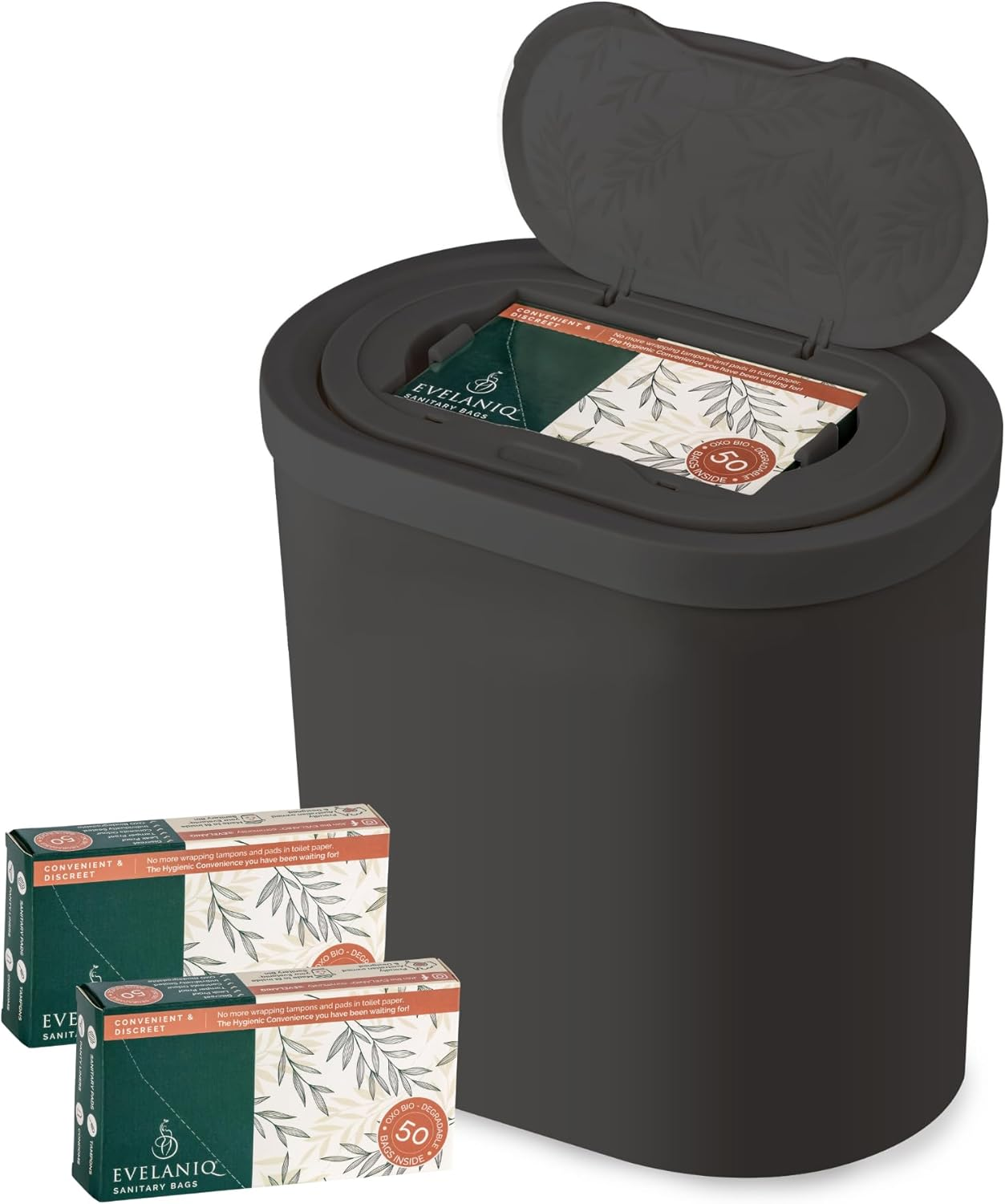 Women'S Sanitary Napkin Receptacle (Bin + 150 Hygiene Bags) Feminine Pad & Tampon Restroom Disposal Receptacle Mini Trash Can Starter Pack, Dark Grey for Home & Business Bathrooms. image number 6