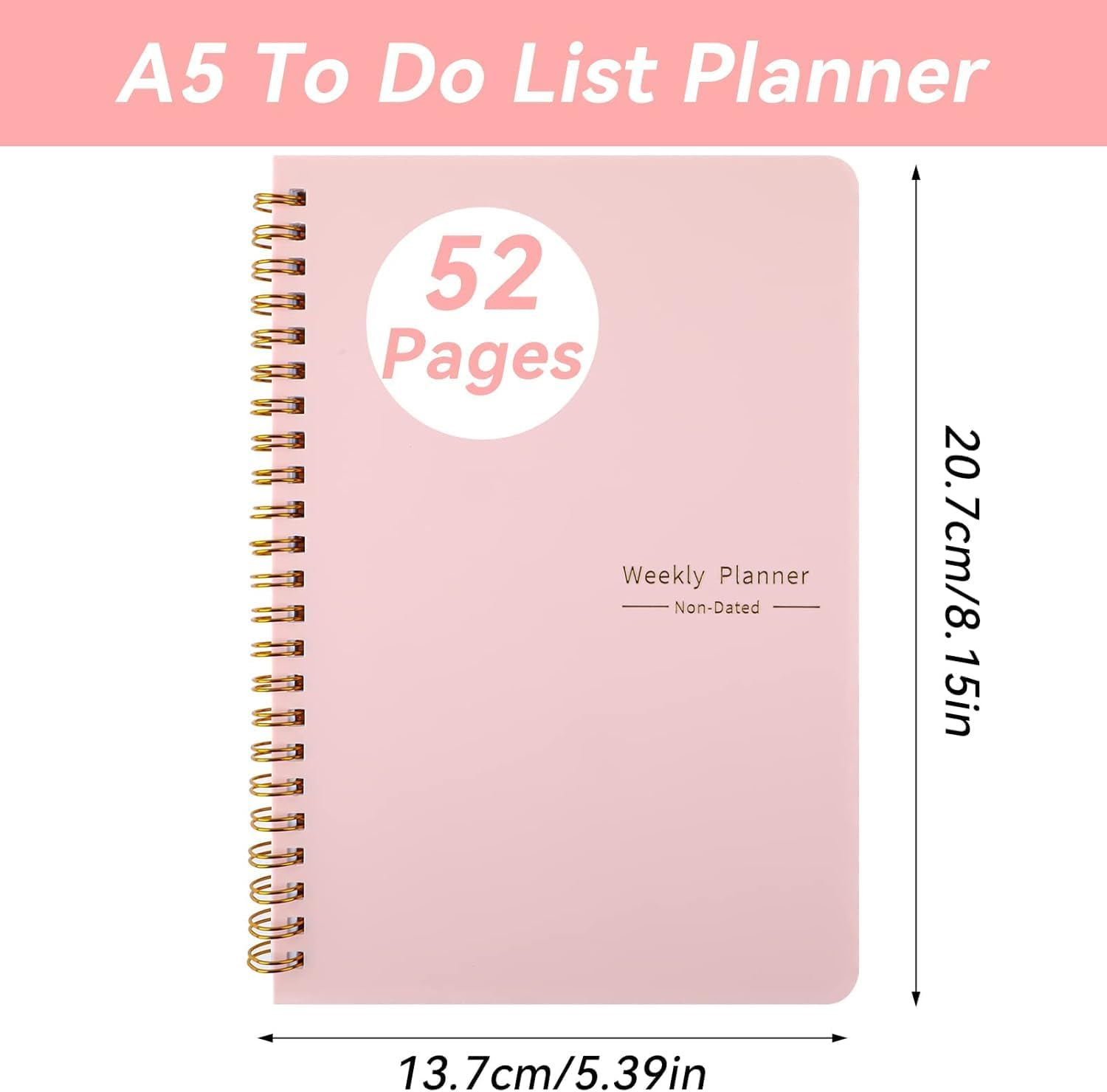 OSYLICT Weekly Planner Notebook,Undated A5 Daily Planner to Do List Diary,52 Weekly Habit Tracker Journal with Spiral Binding for College Work School Home Supplies (Pink) - Blue image number 3