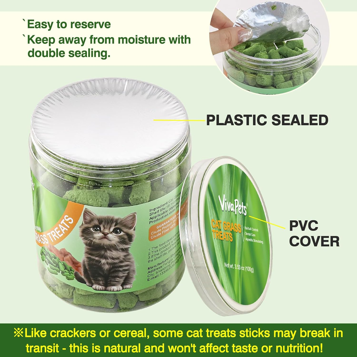 Freeze-Dried Cat Treats 100G - Chicken & Egg Yolk with Cat Grass | Dental Health, Hairball Control, Skin & Coat Care | Natural Lickable Snacks for Kittens image number 1