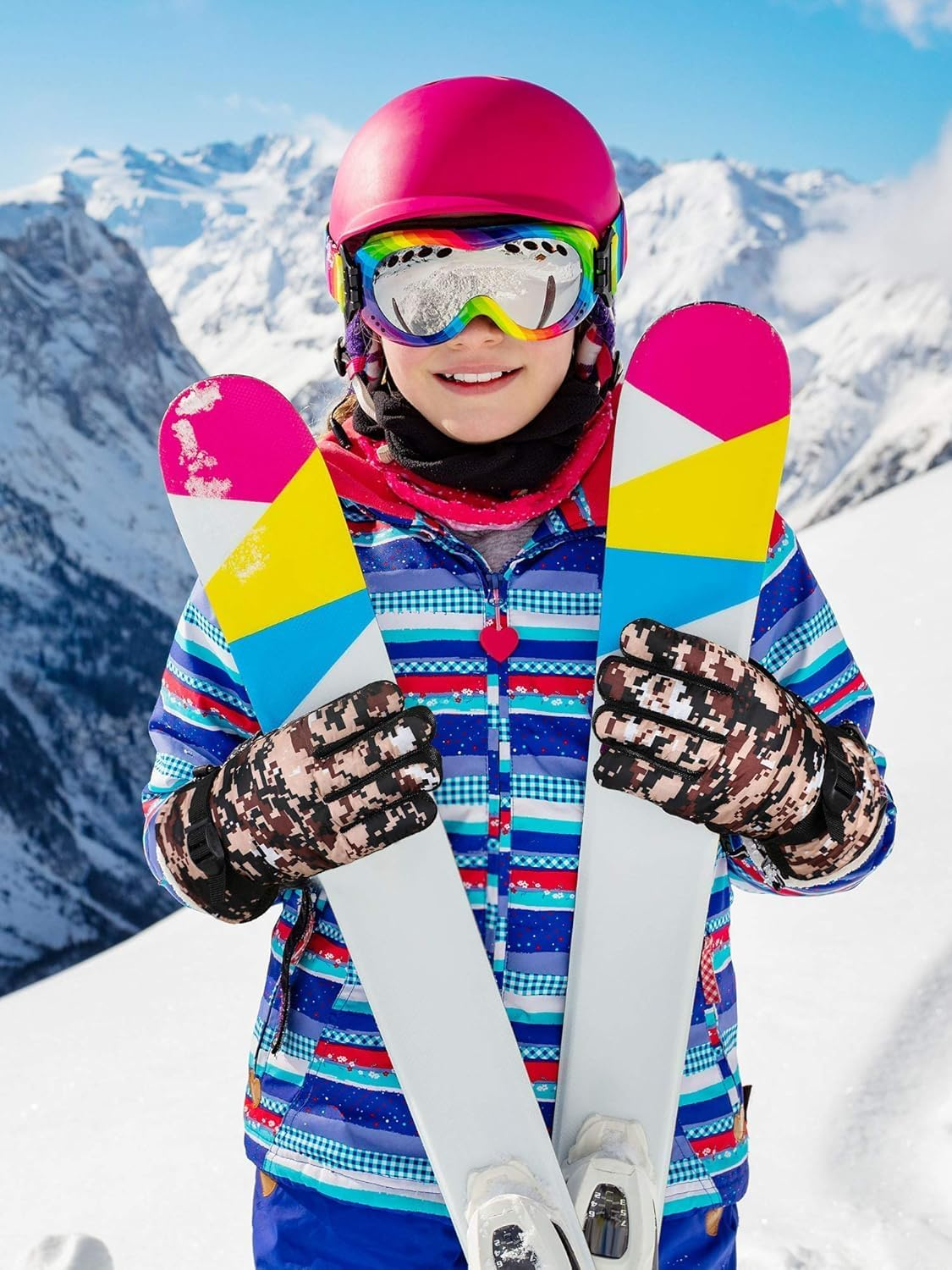 4 Pairs Winter Ski Gloves Waterproof Snow Gloves Windproof Camo Gloves 4 Colours image number 1