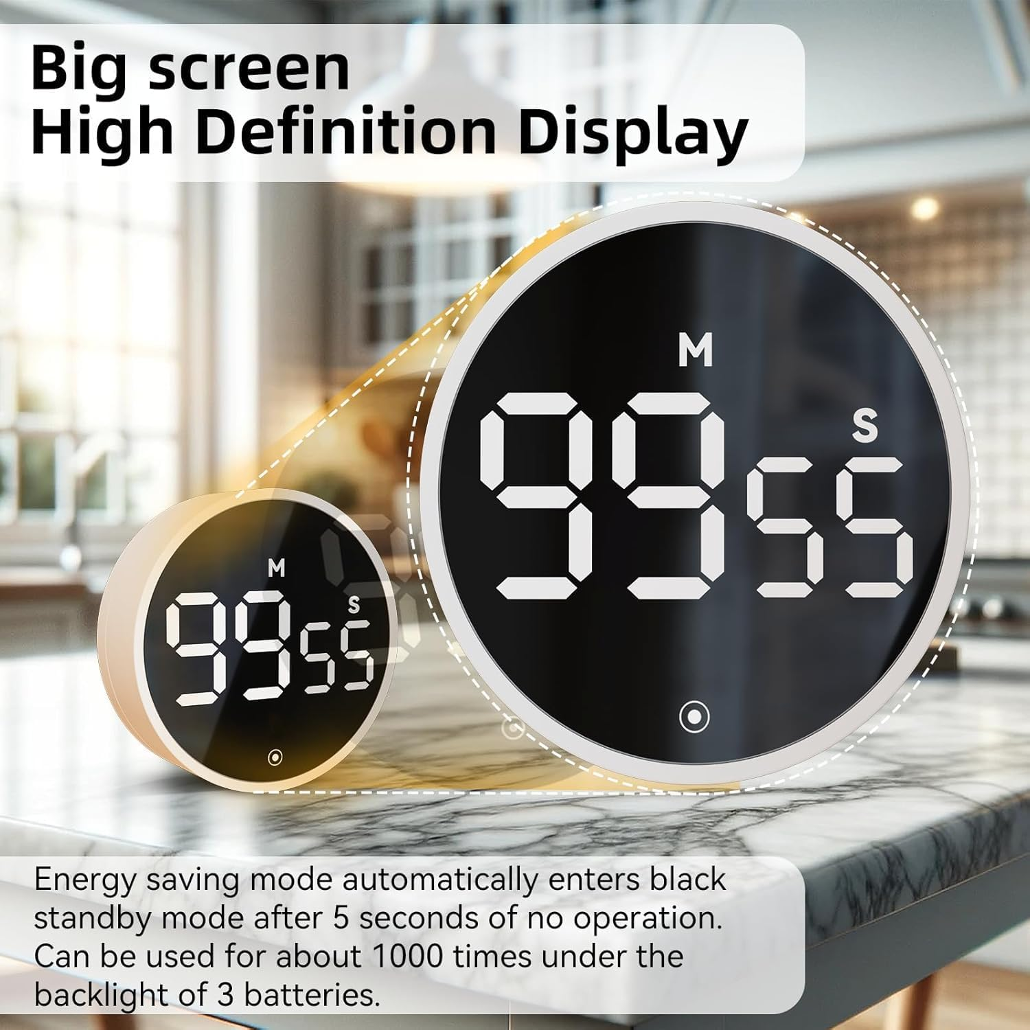 Digital Kitchen Timers, Magnetic Visual Timer Large LED Display Magnetic Countdown Countup Timer Volume Adjustable for Classroom Cooking Baking Teaching, Easy for Kids(Oyster White)