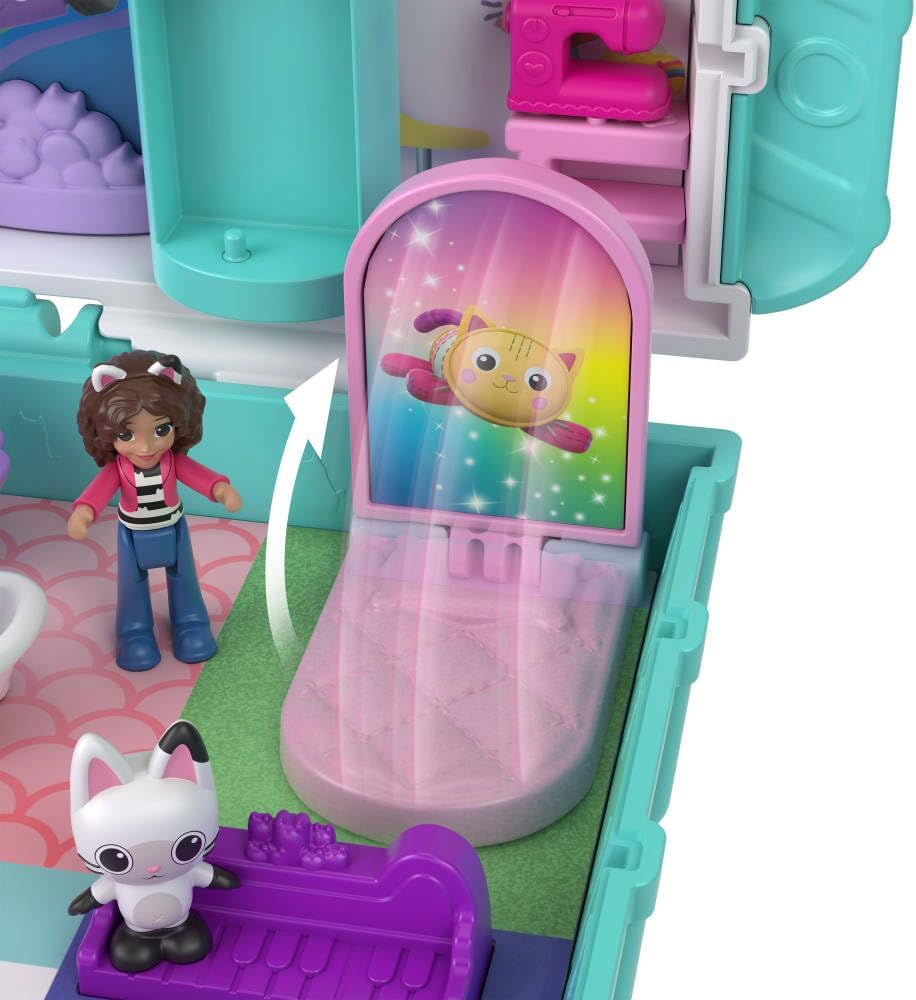 Polly Pocket X Gabby&rsquo;S Dollhouse Compact, Micro Dolls and Playset, 9 Themed Accessories, Pandy Paws, Cakey, & Mercat Pet Friends image number 6