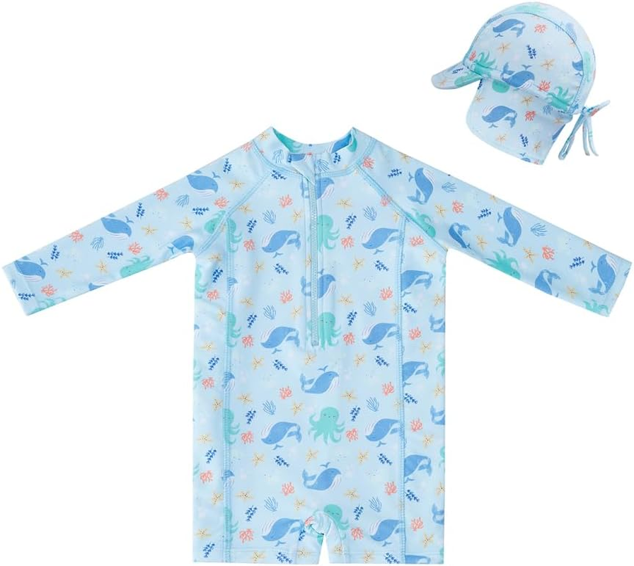 Big Softies Long Sleeve Rashie with Swim Hat- Whale, Size 4 image number 1