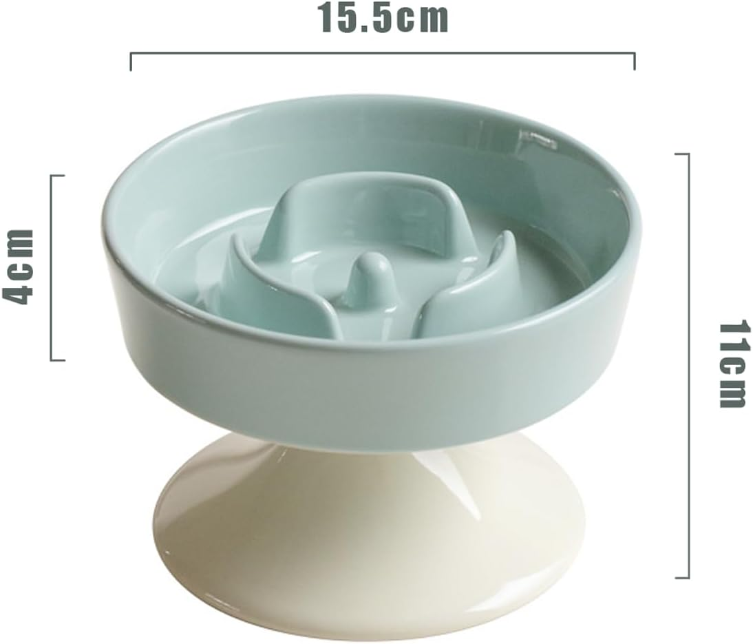 Ceramic Slow Feeder Cat Bowl, Raised Puzzle Feeder, anti Vomiting Cat Slow Feeder, Elevated Food Bowl, Whisker Friendly Cat Bowl (Green,White) image number 1