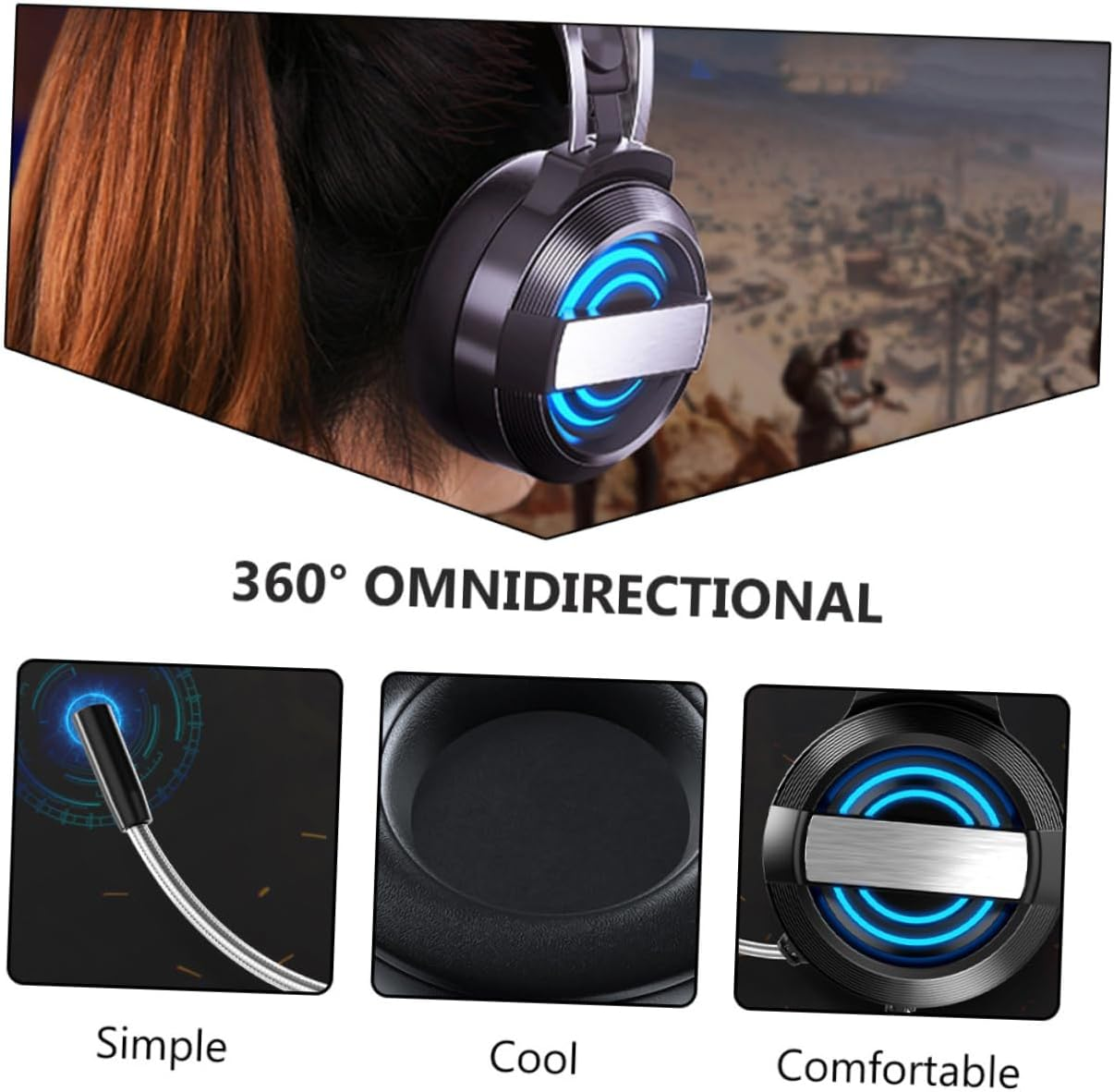 Operitacx Comfortable Wired Gaming Headset with Noise Reduction Mic Stylish Luminous Design Surround Sound Effects Breathable Earmuffs for Gamers and Home Use image number 1