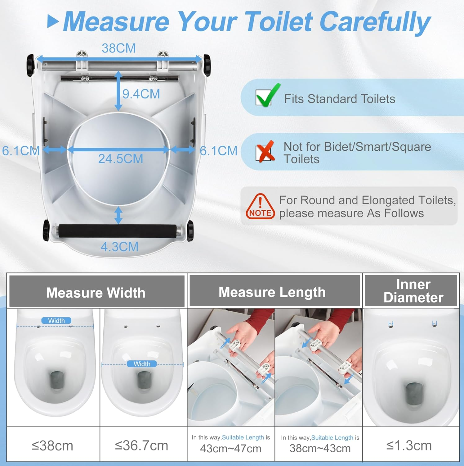 Raised Toilet Seat for Seniors with Flip-Up Handles, 5.5" Adjustable Toilet Seat Riser Elevated Medical Supplies & Equipment for Handicap, Elderly, Hip Replacement after Surgery image number 1
