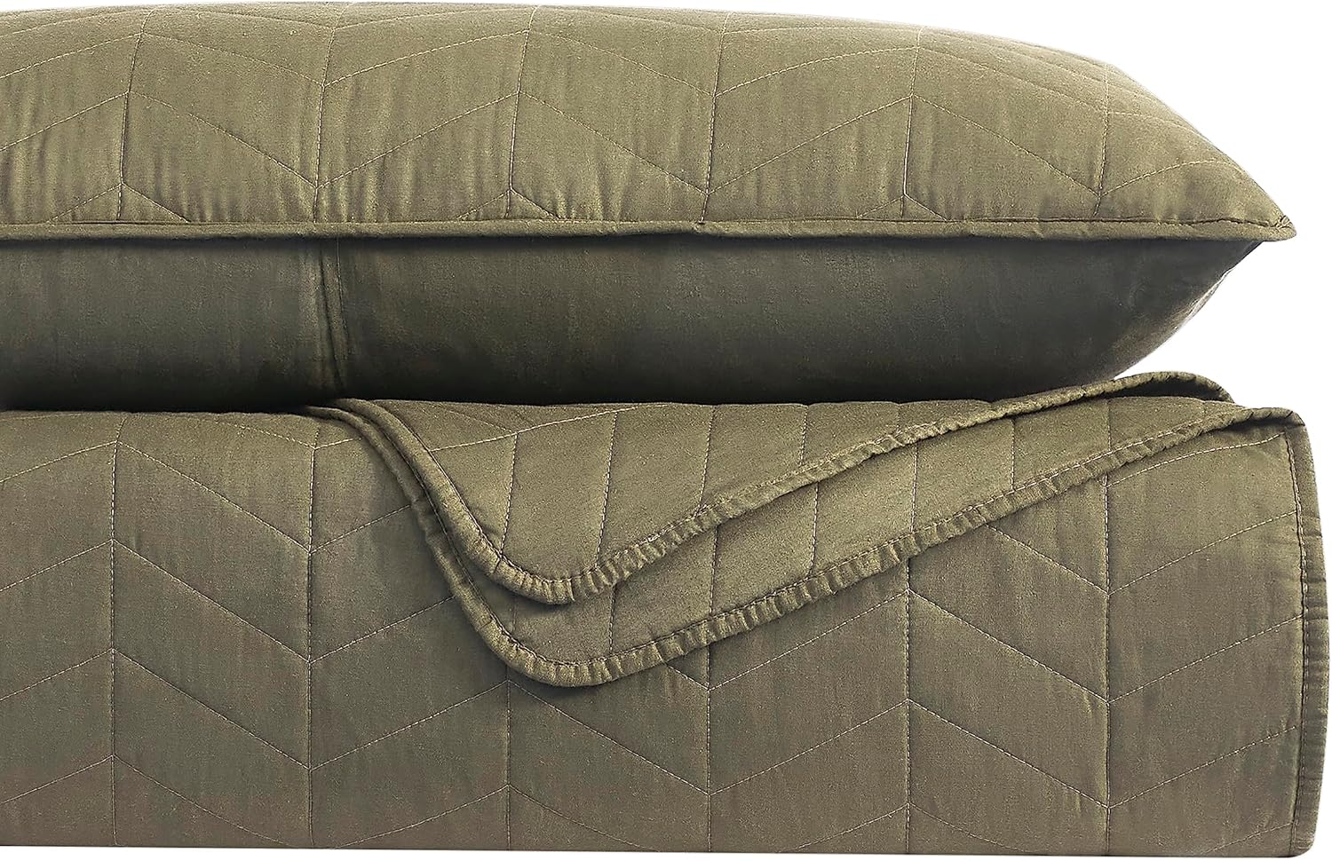 Palassio Green Cotton Quilt Queen Size Bedding Sets with Pillow Shams, Olive Lightweight Soft Bedspread Coverlet, Sage Quilted Comforter Bed Cover for All Season, 3 Pieces, 90X96 Inches image number 7