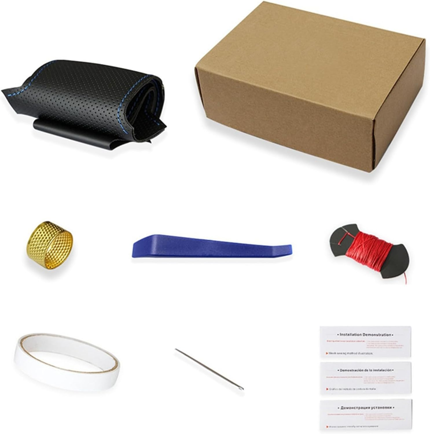 For Subaru Outback 2014-2017, Car Steering Wheel Cover Soft Black Genuine Leather image number 4