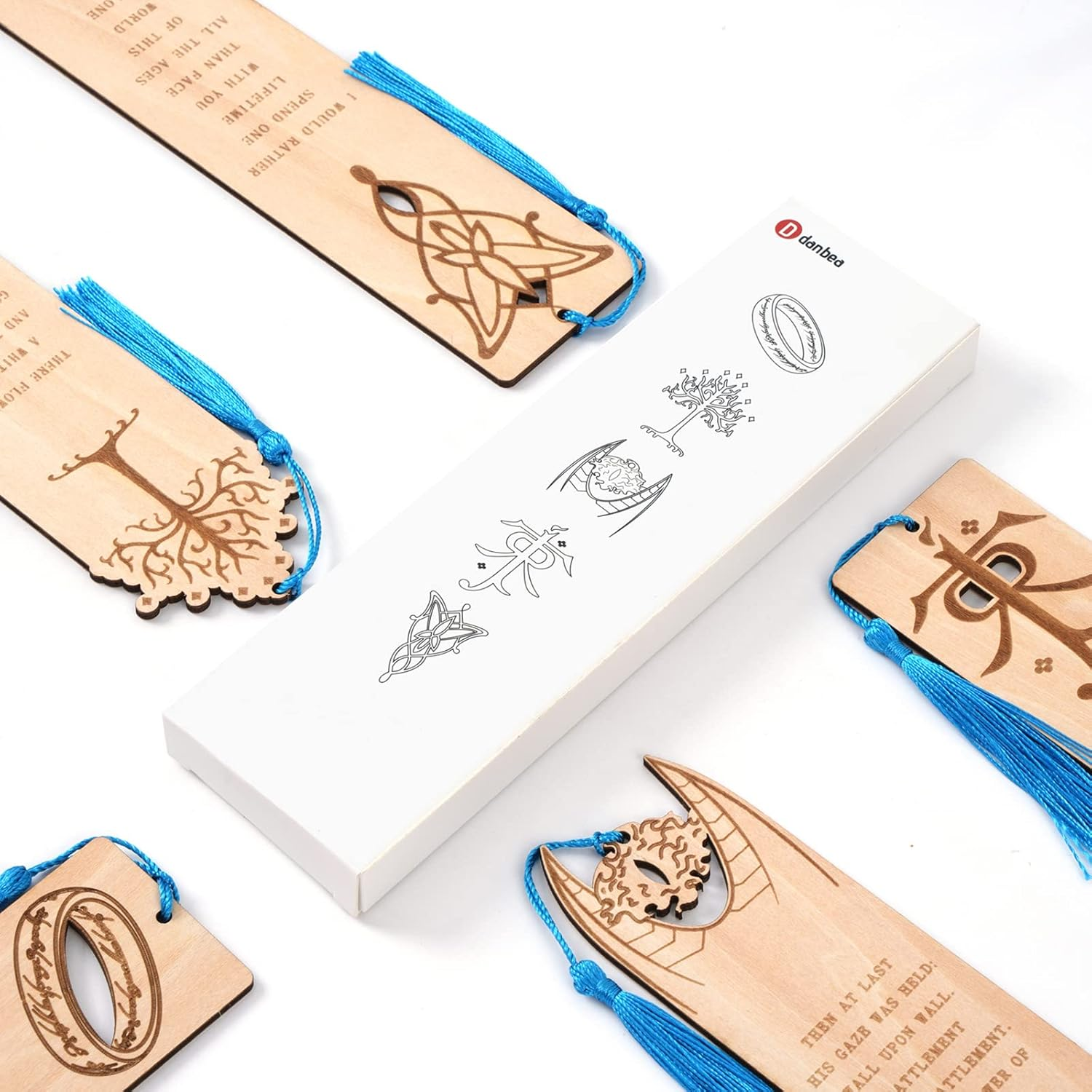 5 Pieces LOTRS Bookmark for Men & Women, Lord of Rings Themed Hobbits Bookmarks Set with Silk Tassel, Wooden Book Markers for Reading (Ideal for Gift) image number 4