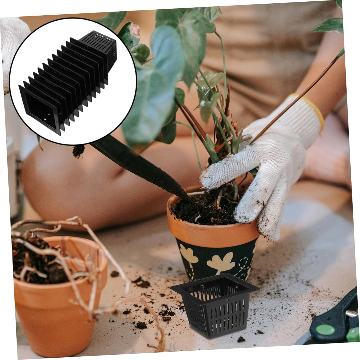 NULYLU 12Pcs Black Square Hydroponic Pots Slotted Mesh Nursery Planters for Balcony Water Culture Gardening Lettuce Vegetables image number 5