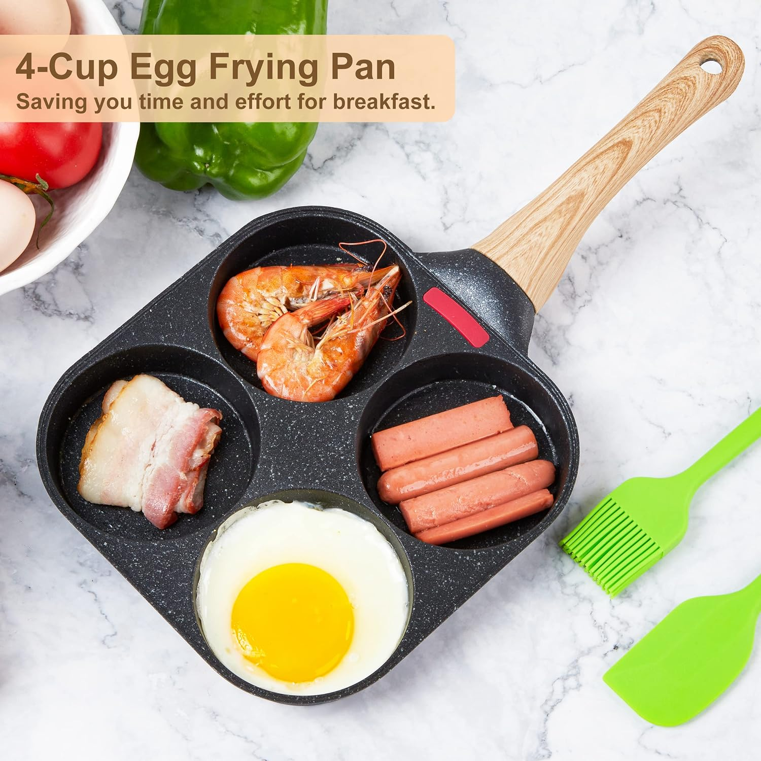 Mylifeunit Egg Frying Pan, 4-Cup Egg Pan Nonstick, Fried Egg Pan Skillet for Breakfast, Pancake, Hamburger, Sandwiches, Suitable for Gas Stove & Induction Cookware image number 6