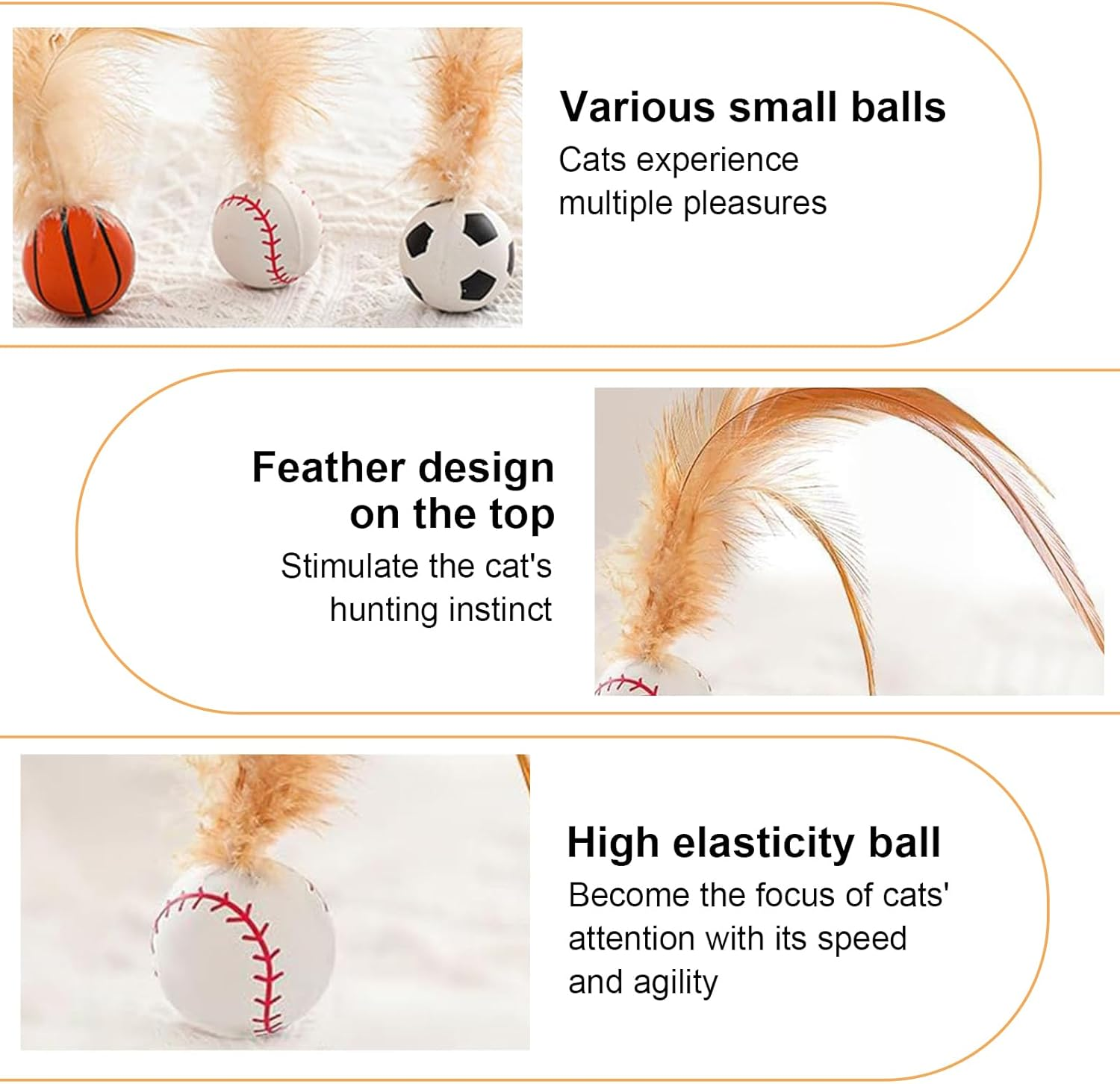 Interactive Cat Feather Ball Toys for Indoor Cats - Bouncy, Catnip-Infused Balls with Mini Soccer/Basketball Toys, Chew & Teeth-Cleaning Toys for Kitten Exercise Play（3Pc） image number 1