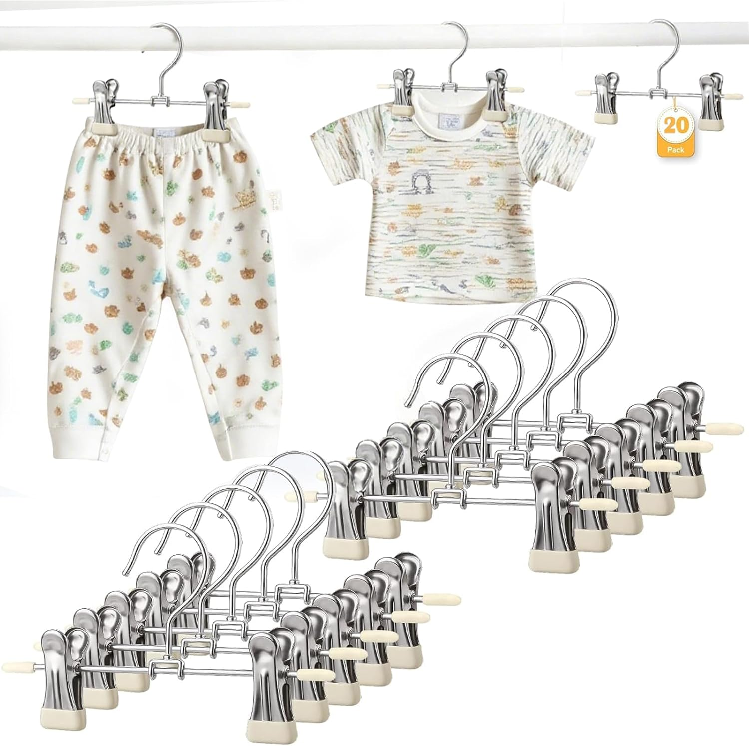 Baby Hangers with Clips for Pants, Skirts, Clothes, Non Slip Space Saving Kids Coat Hangers for Closet Organization, Baby Essentials Closest Organizer 20 Pack image number 3